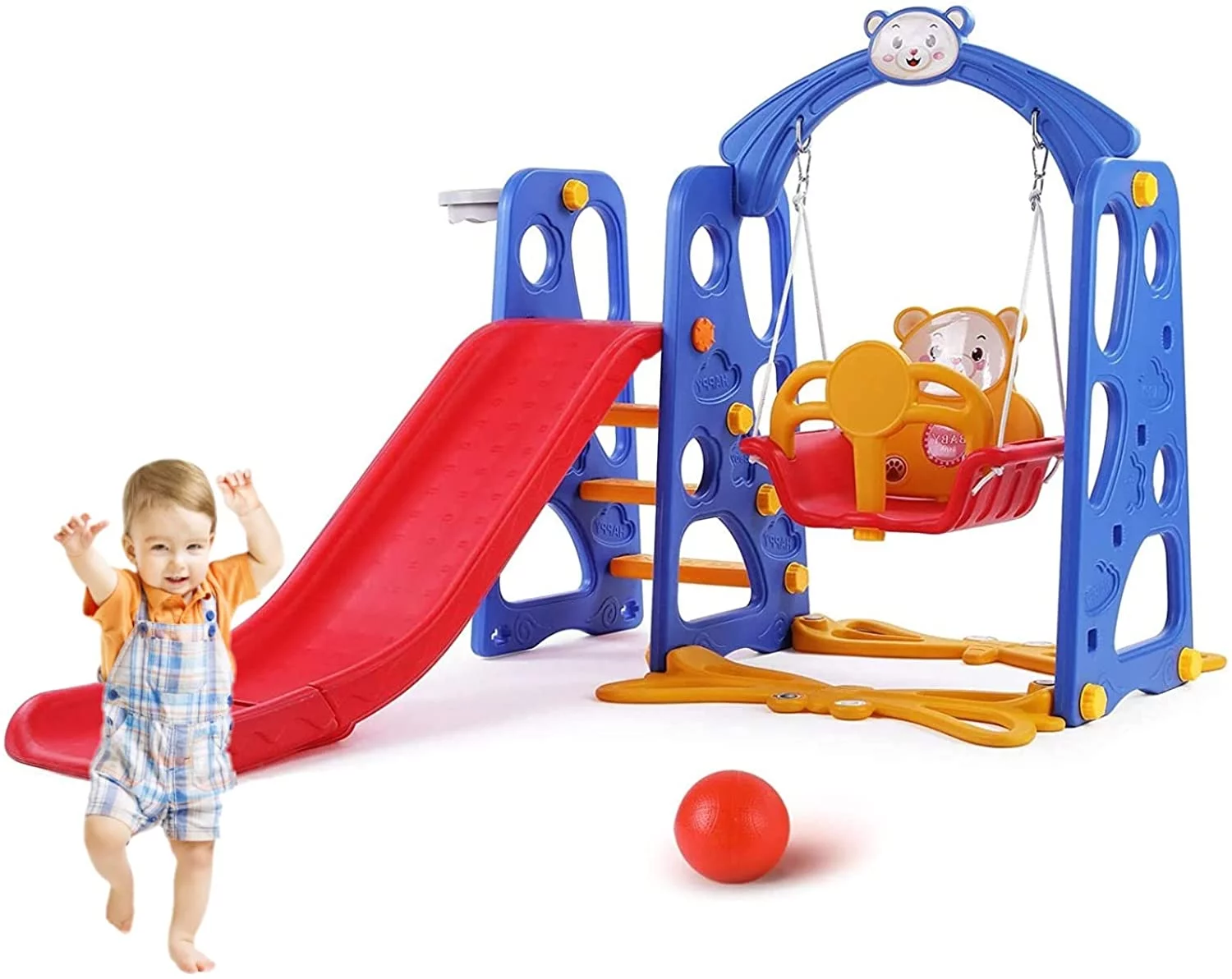 Pirecart Toddler Swing and Slide Set Indoor Outdoor Kids Children Playset W/ Basketball Hoop