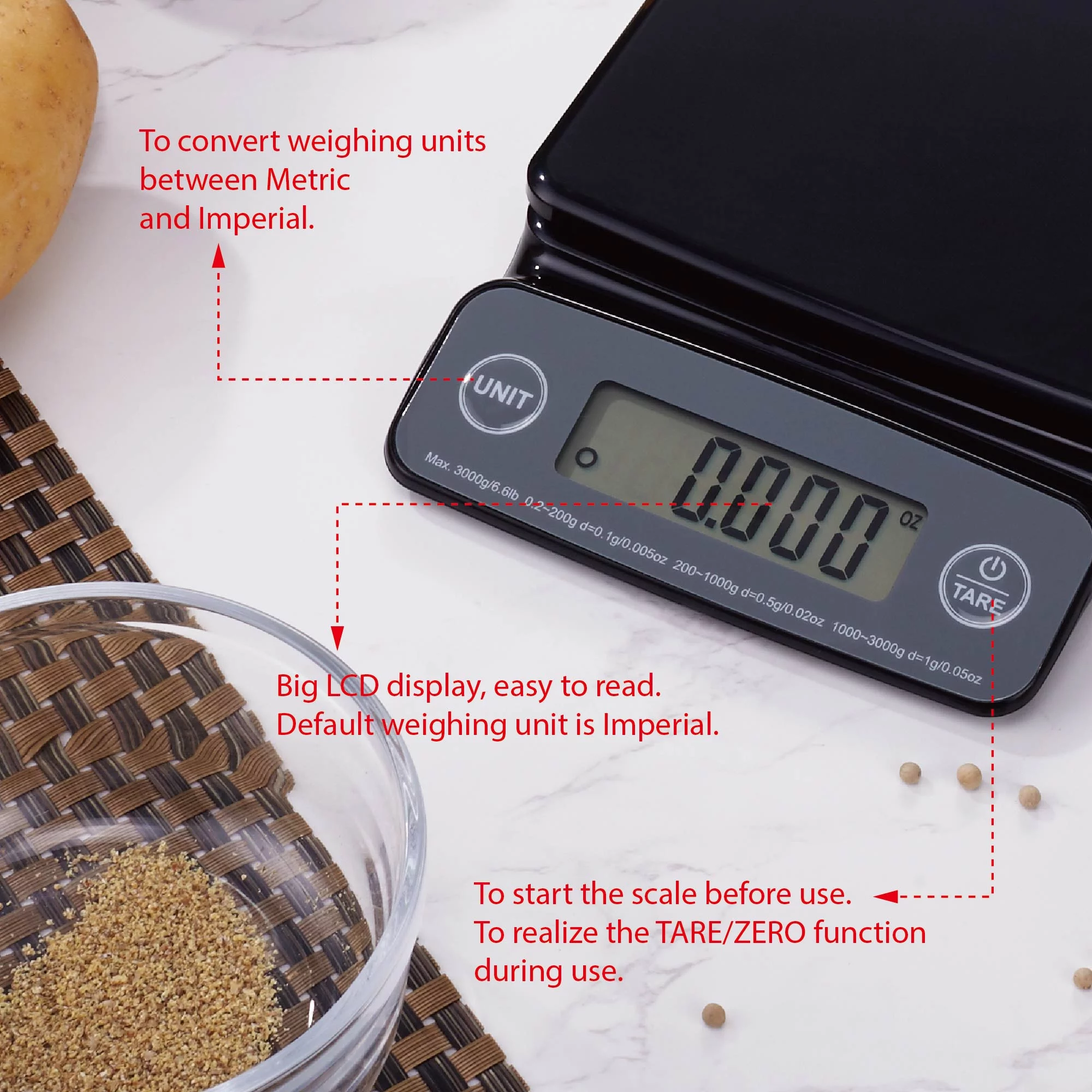 Mainstays High Precision Digital Kitchen Scale, Black