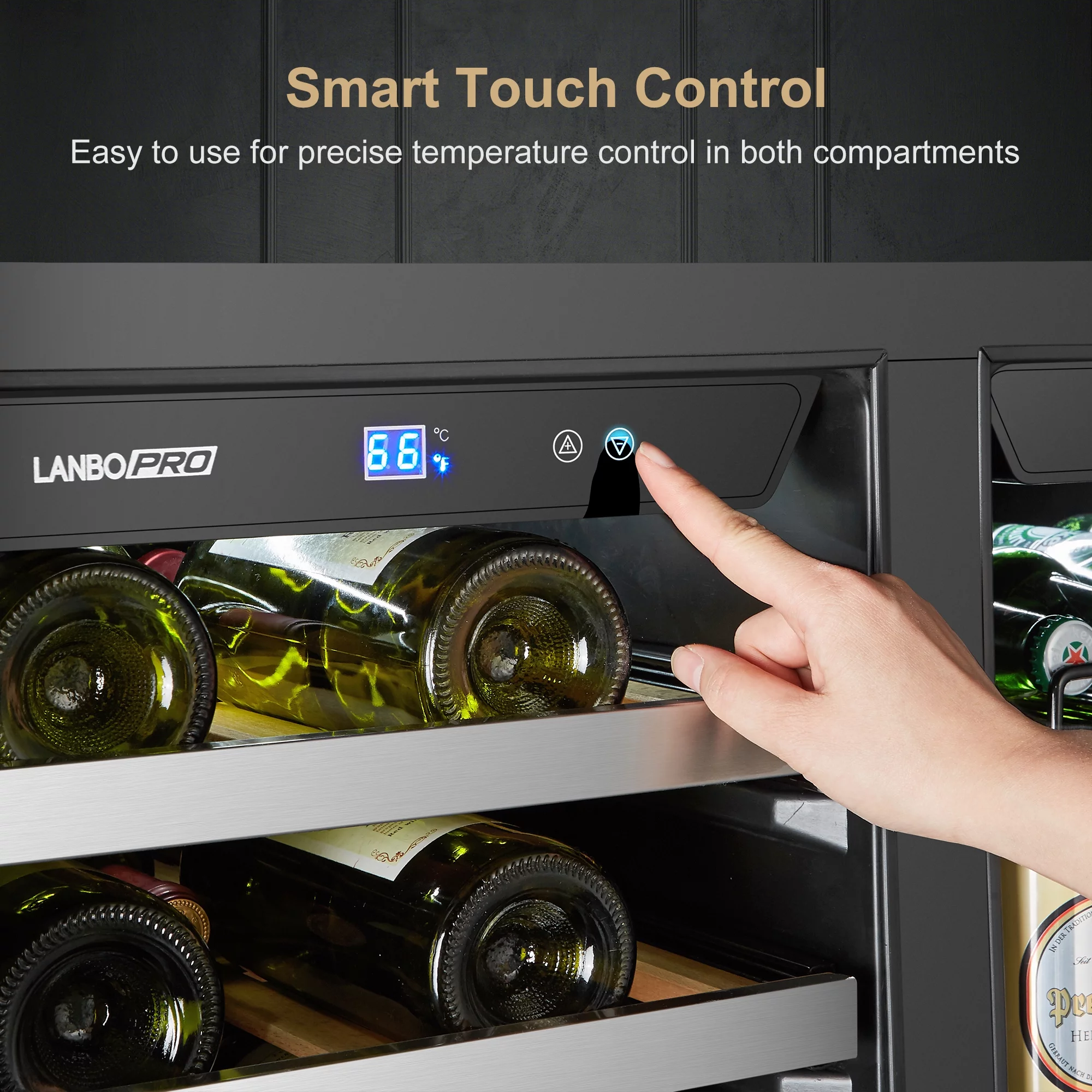 Lanbopro 31 Bottles 58 Cans Dual Zone Wine Cooler Beverage Refrigerator