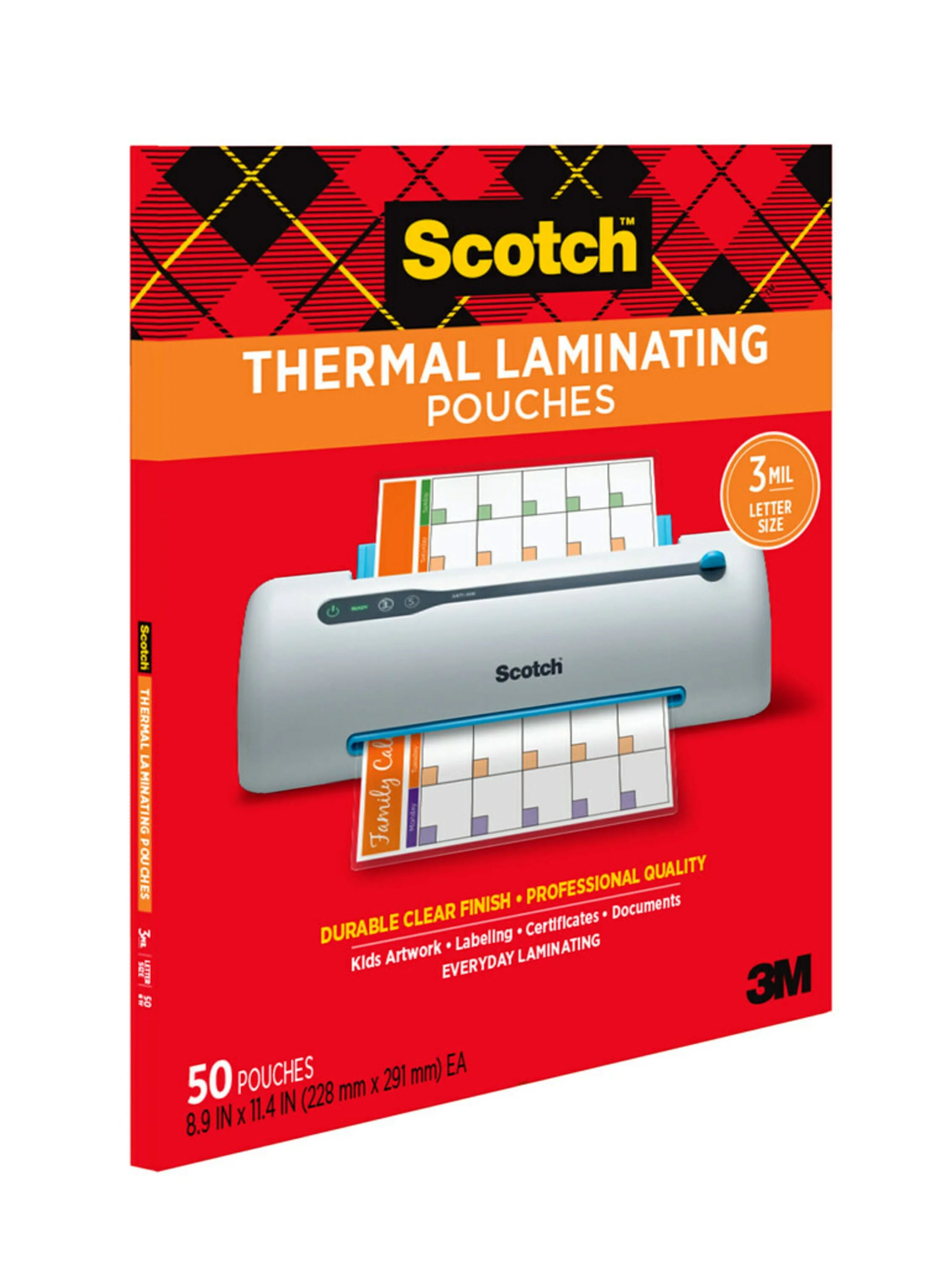 Scotch Thermal Laminating Pouches, Clear, Fits Letter Sized (8.9 in. ?? 11.4 in.) Paper, 50 Pouches