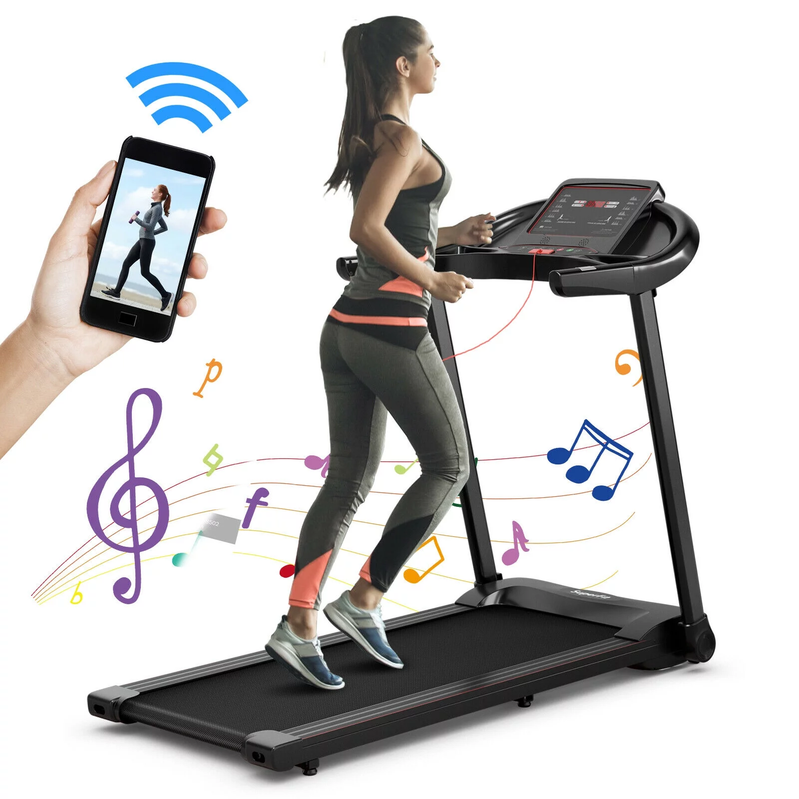 Gymax 2.25HP Electric Folding Treadmill W/HD LED Display APP Control Speaker