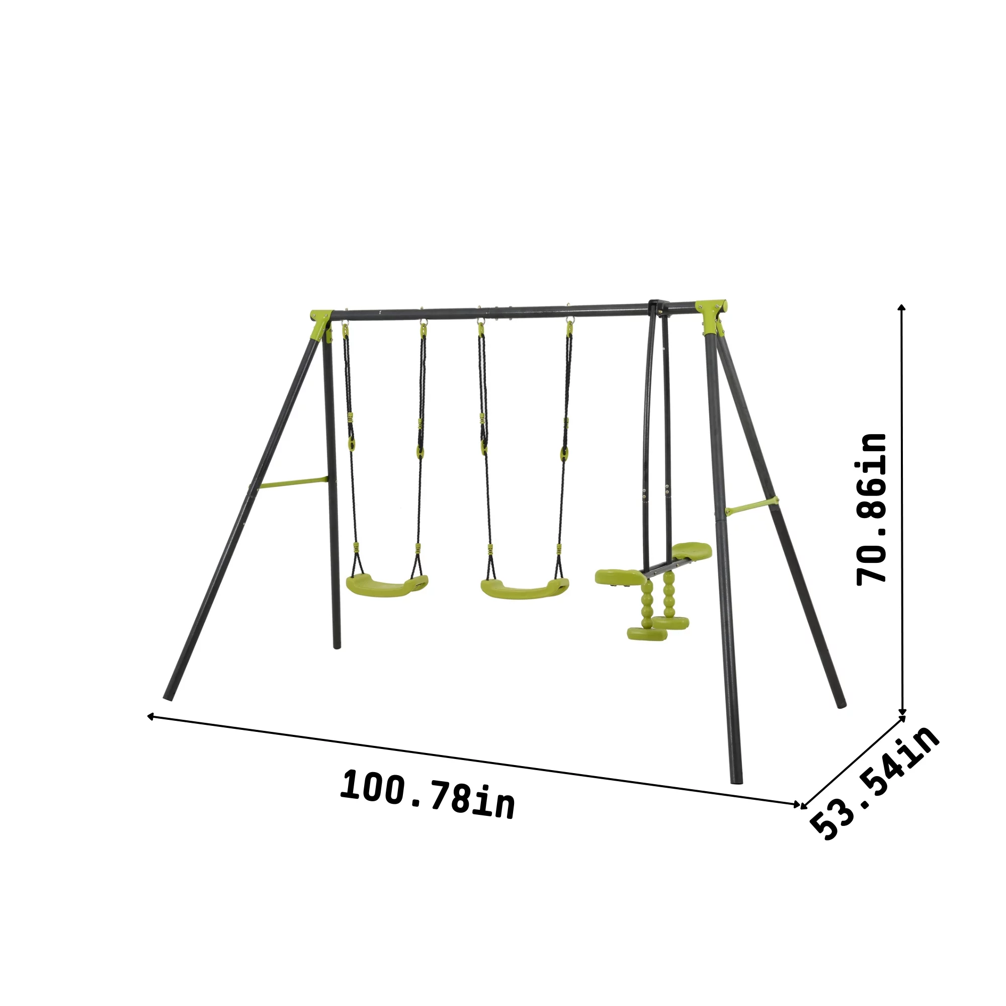 Sesslife Metal Swing Set for Outside, 5 in 1 Kids Backyard with Slide, Seesaw Swing, Single Swing and Basketball Hoop