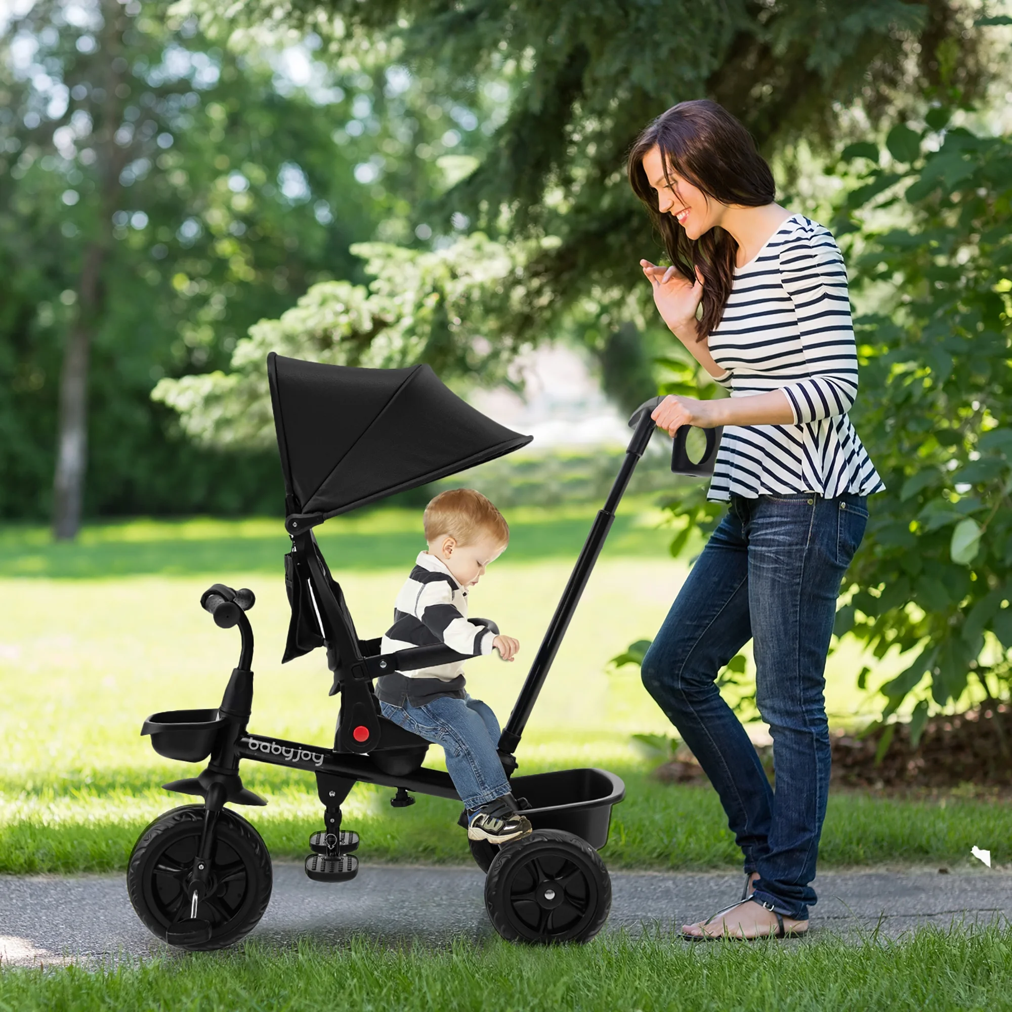 Babyjoy 4-in-1 Toddler Tricycle Reversible Baby Trike W/ Height Adjustable Push Handle