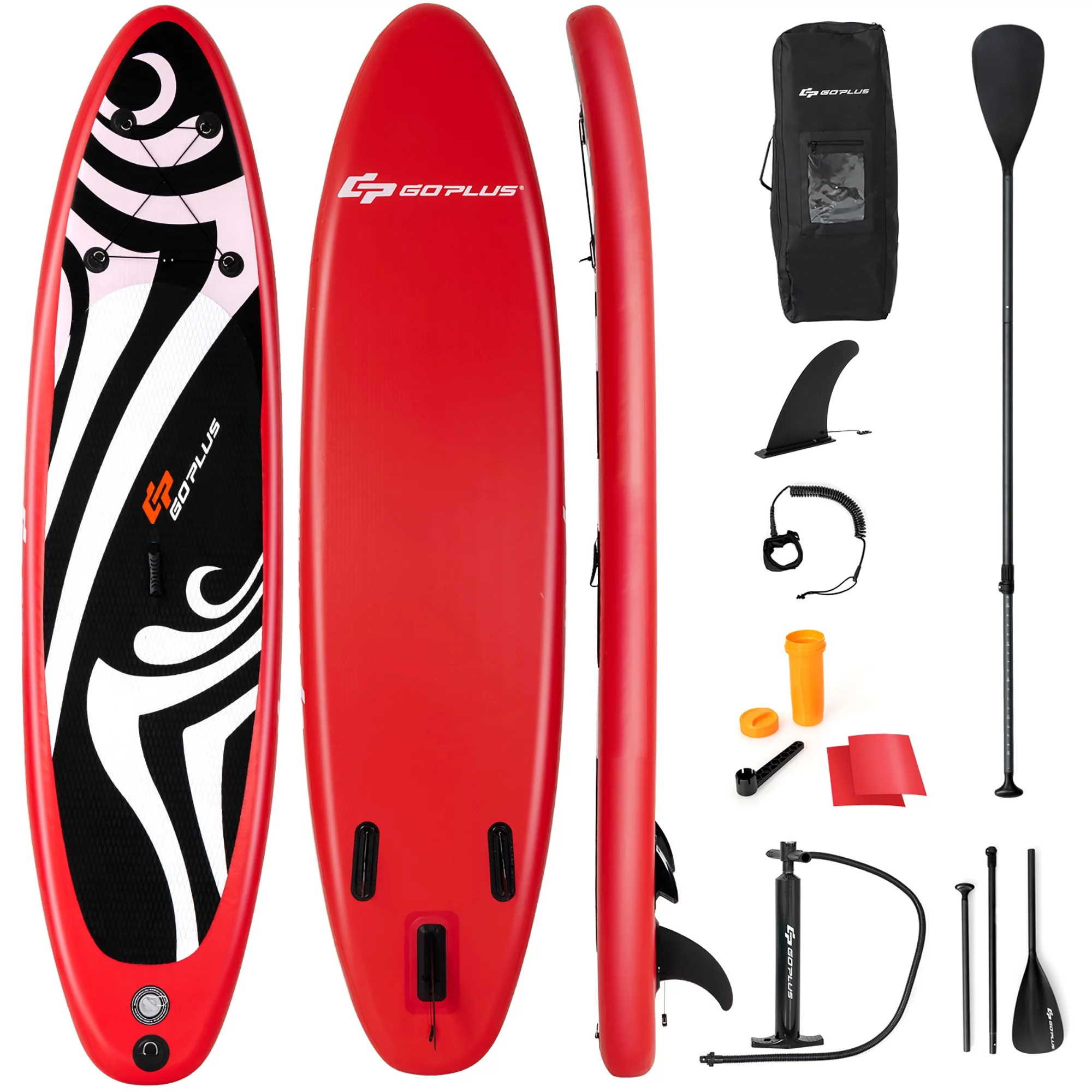 Goplus 11′ Inflatable Stand Up Paddle Board Surfboard W/Bag Aluminum Paddle Pump Red