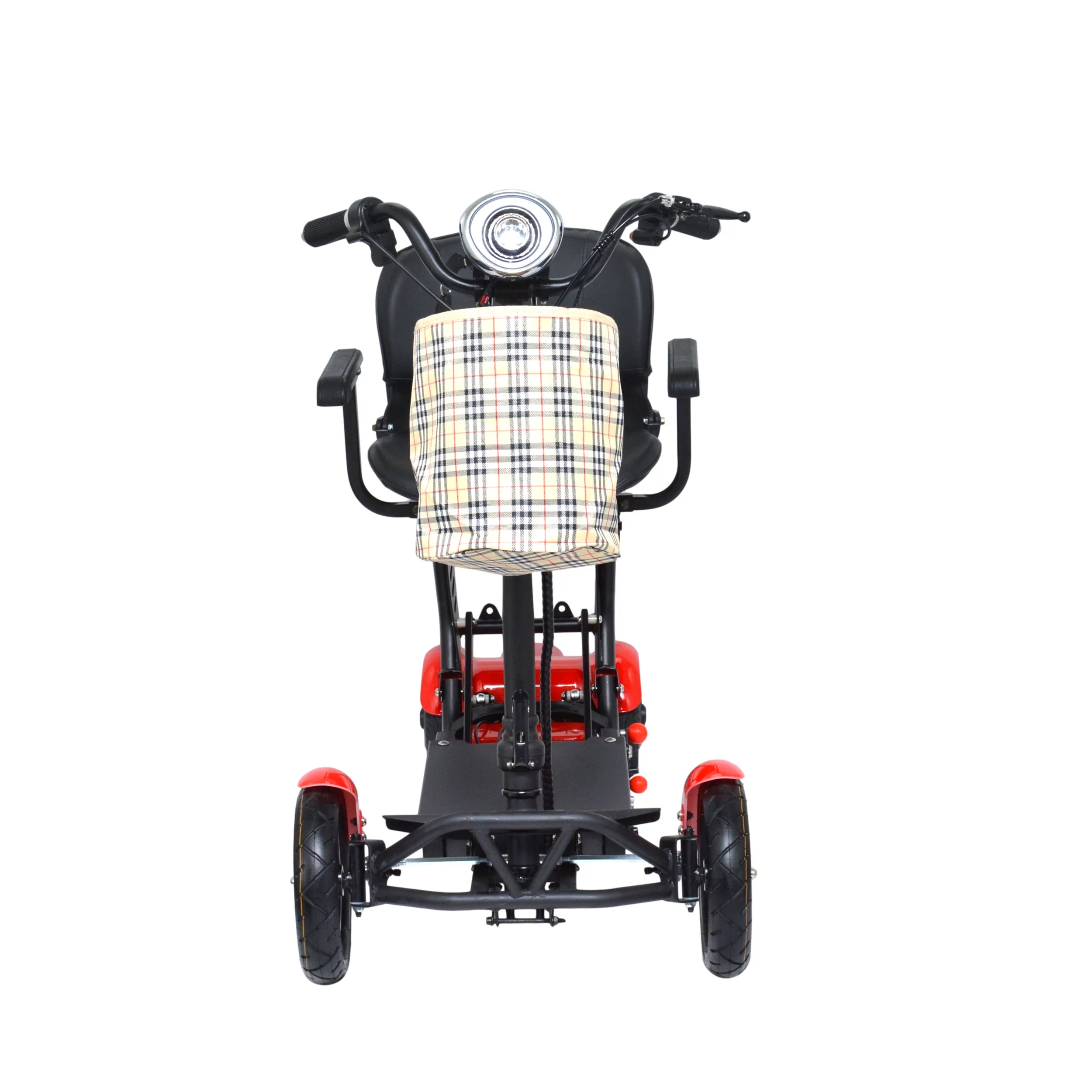 Heavy Duty Folding Power Scooter 300 lbs Capacity Up to 12 Miles LED Headlight and Brake Lights RED Color