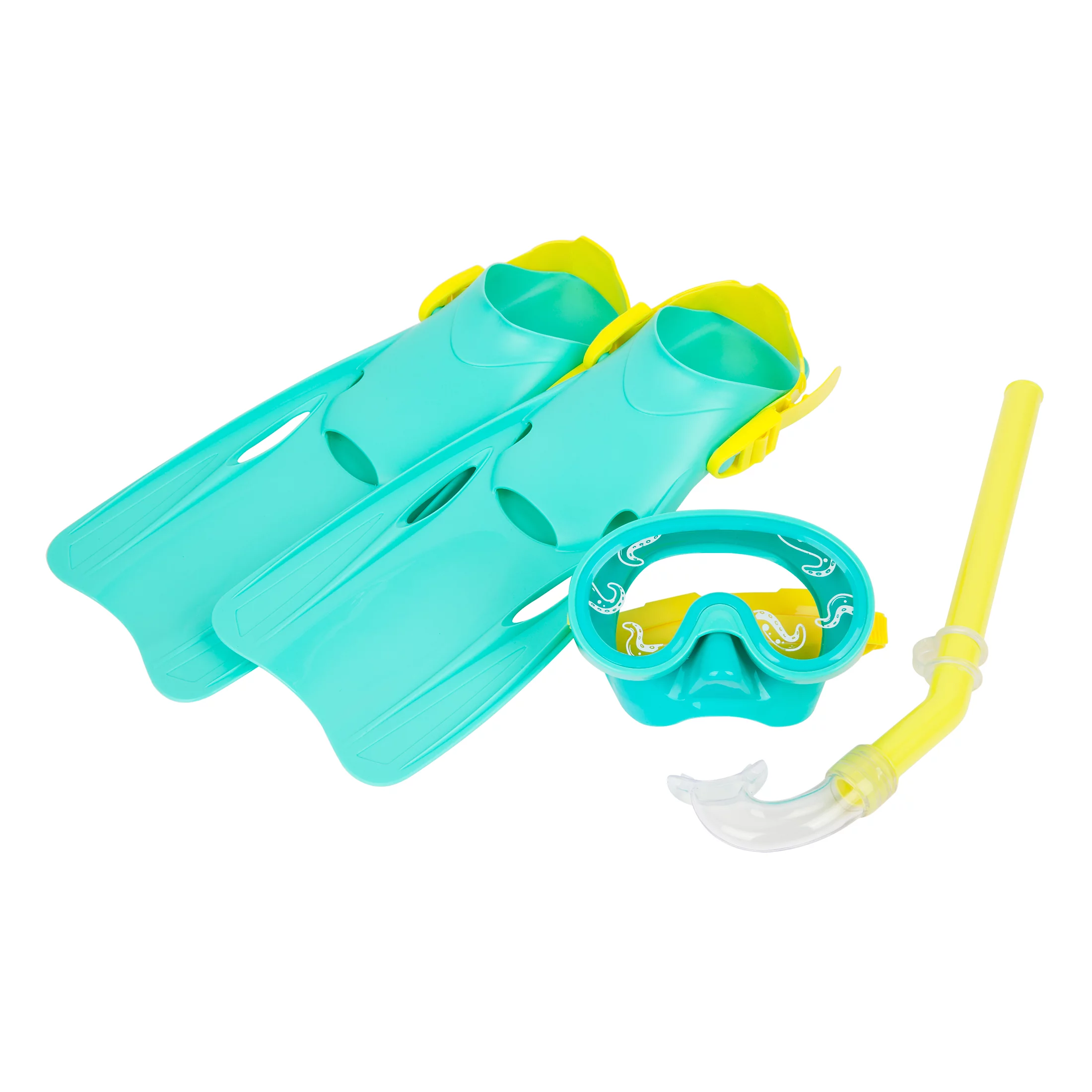 Coconut Grove by Sunnylife- Kids, Unisex Swim Snorkeling Set Octopus, Green- Goggles, Snorkel, Flippers & Carry Bag Included