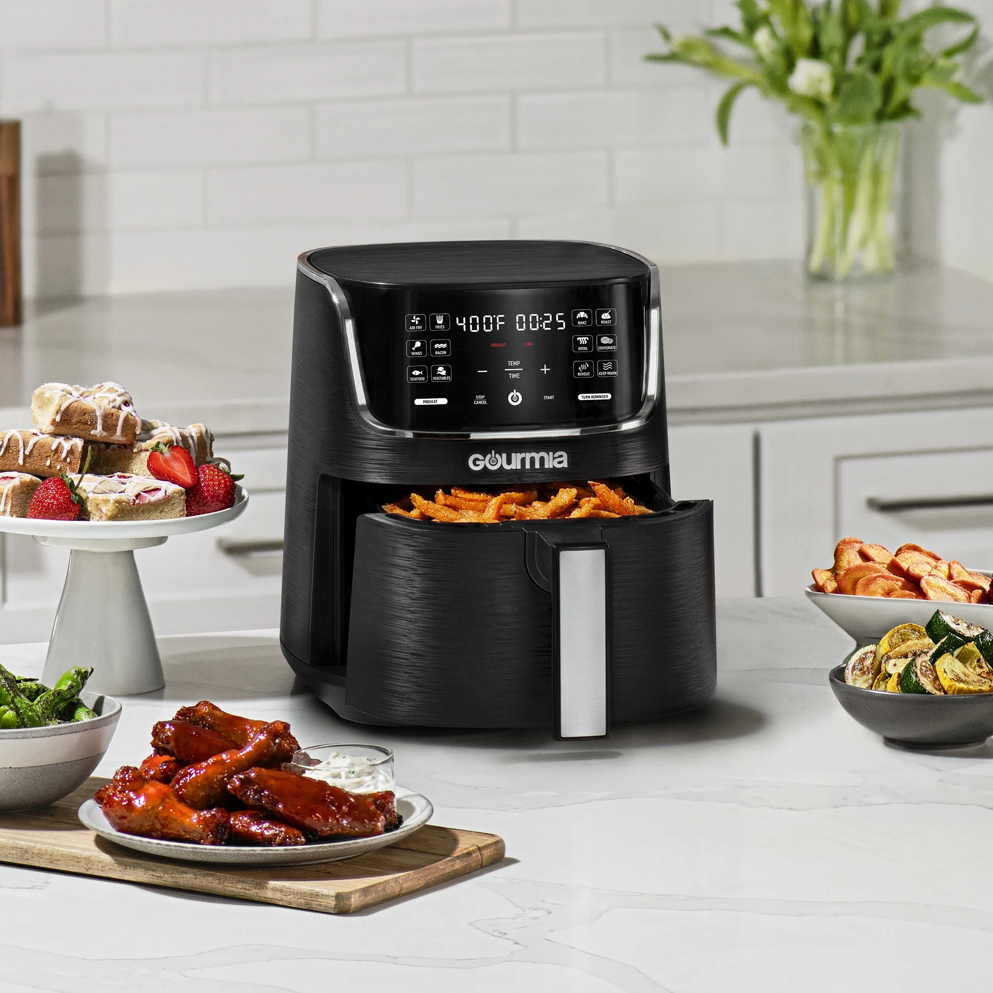 Gourmia 4-Quart Digital Air Fryer with 12 One-Touch Presets, New, GAF414, 12 in High