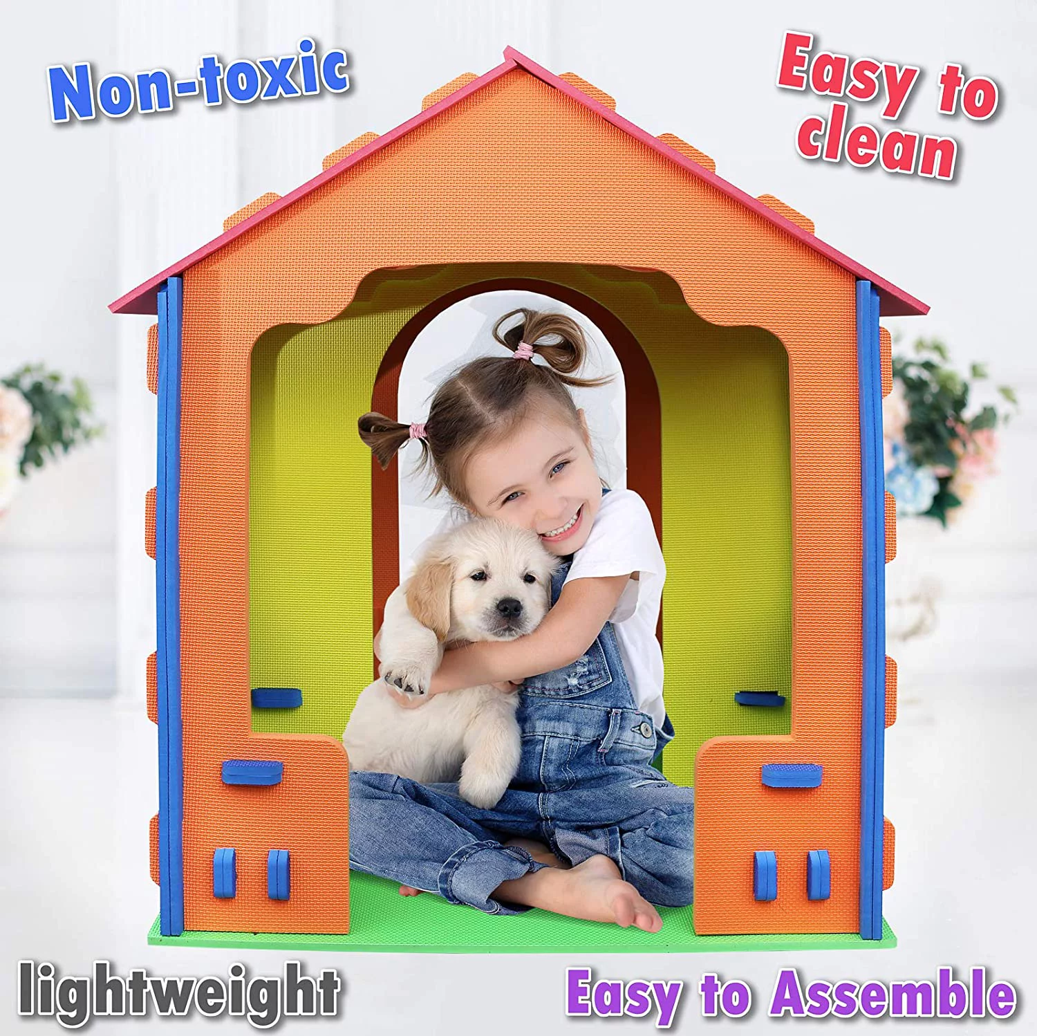 Click N’ Play Giant Kids Foam Playhouse Play Tent for Boy and Girls Indoor and Outdoor, Interlocking Eva Foam Tiles.