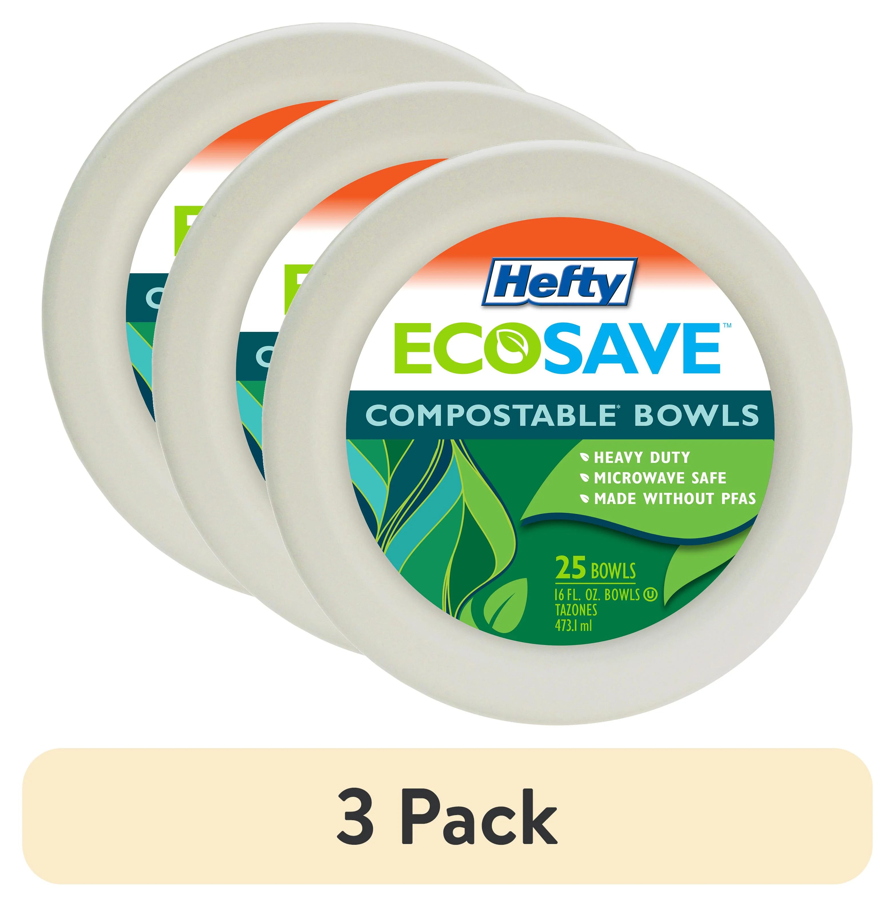 Hefty ECOSAVE Compostable Paper Bowls, 16 Ounce, 25 Count