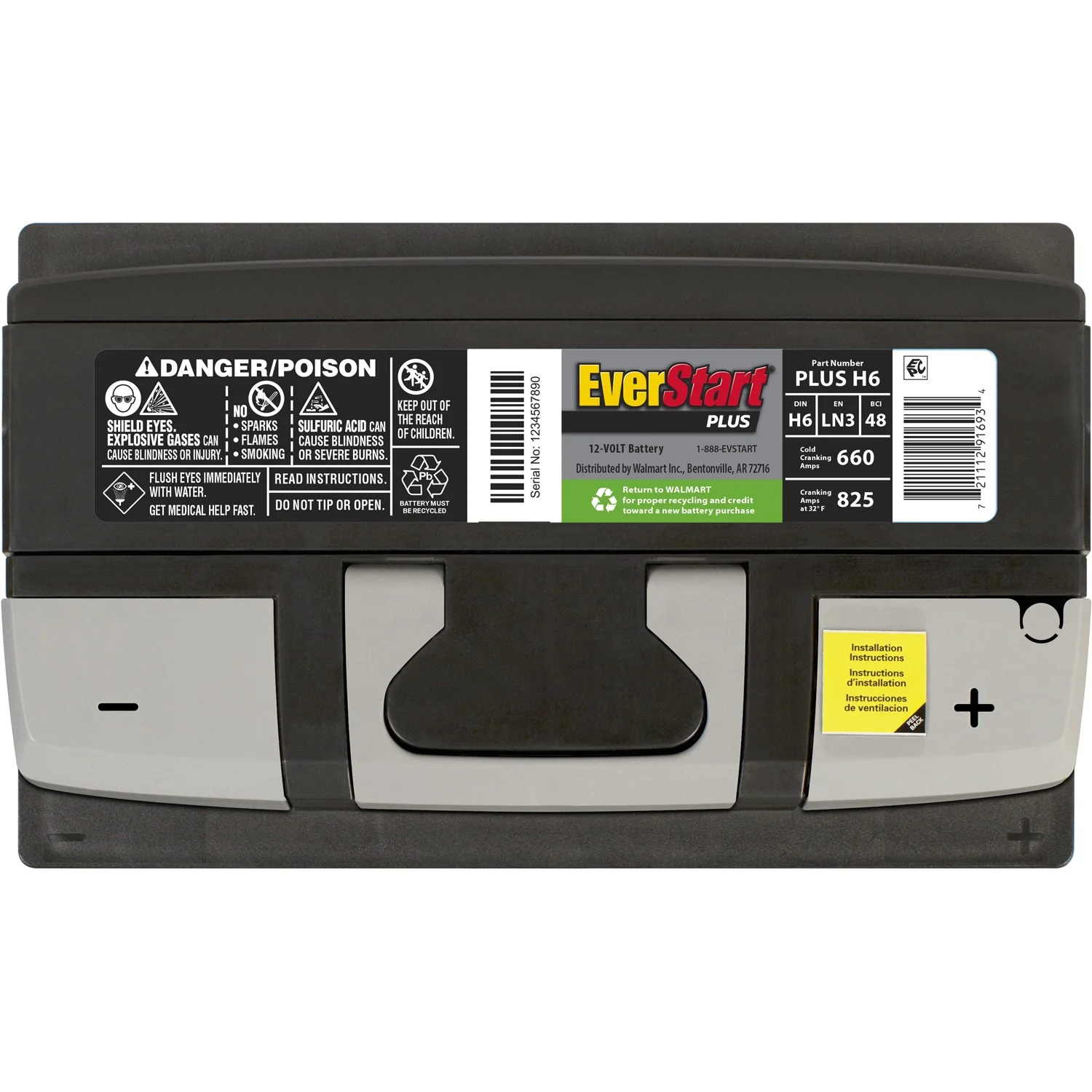 EverStart Plus Lead Acid Automotive Battery, Group Size H6 / LN3 / 48 12 Volt, 660 CCA