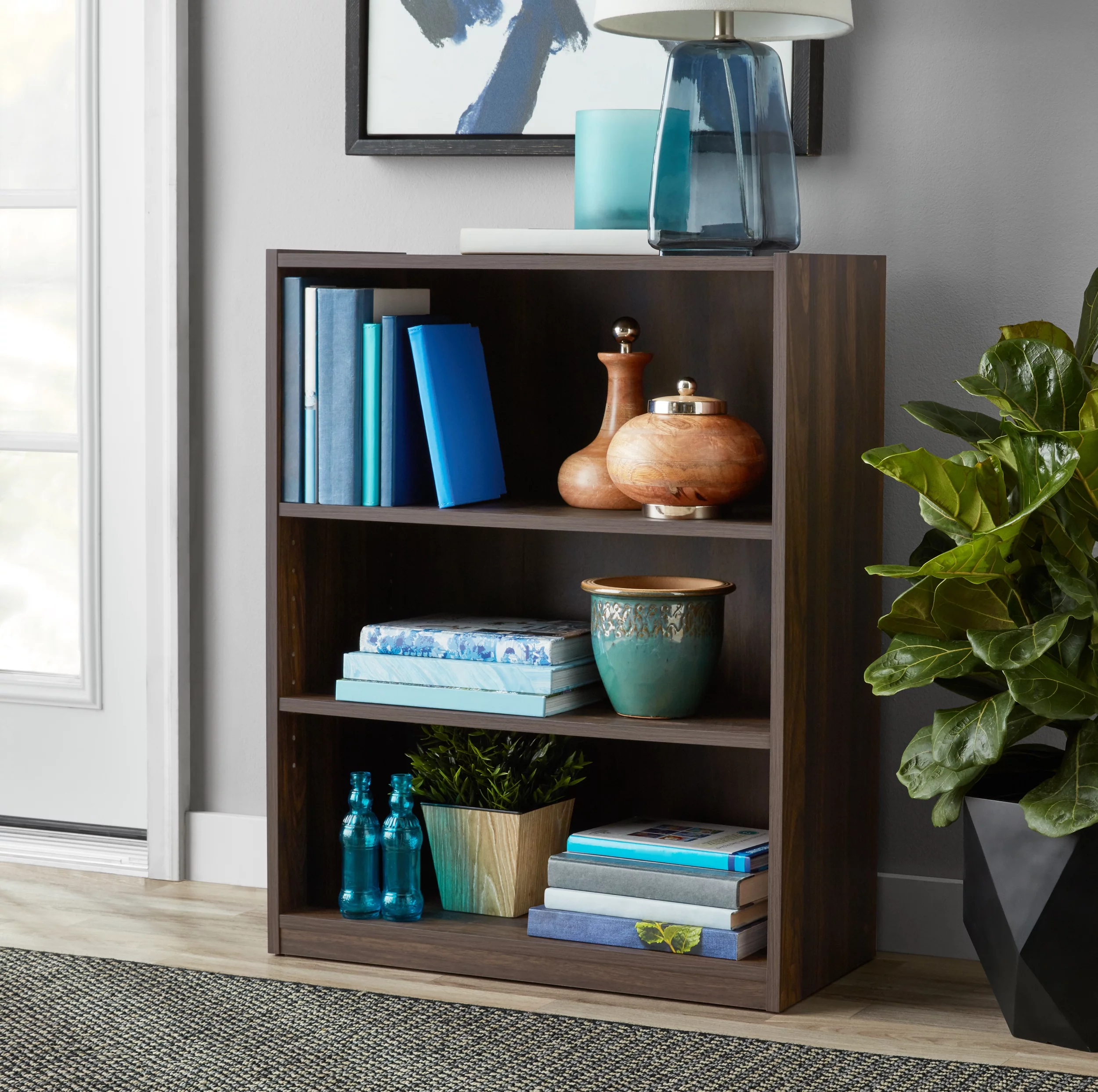 Mainstays 3-Shelf Bookcase with Adjustable Shelves, Canyon Walnut