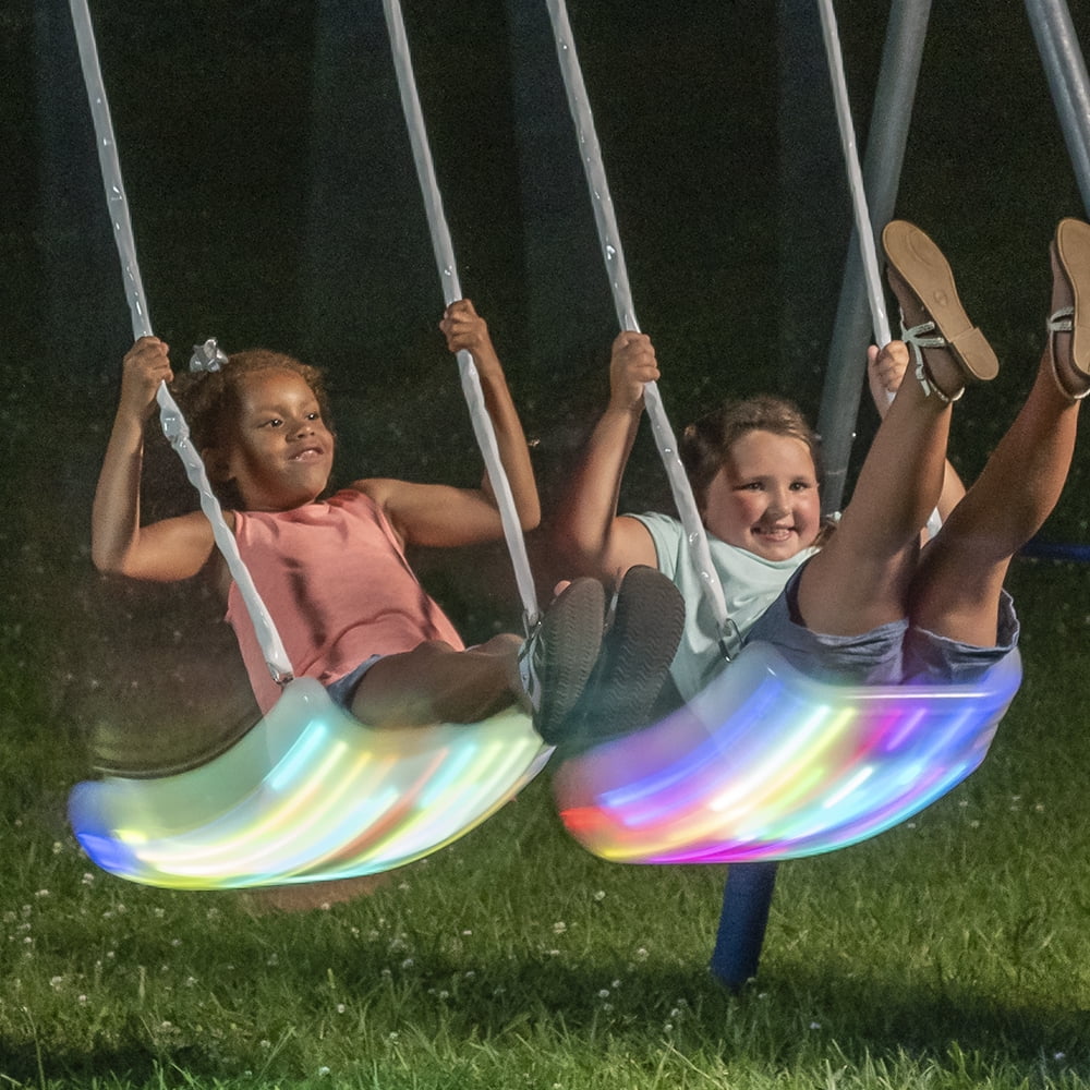 XDP Recreation Firefly Steel Swing Set with Swing Seats, Super Disc Saucer Swing, & Wave Slide