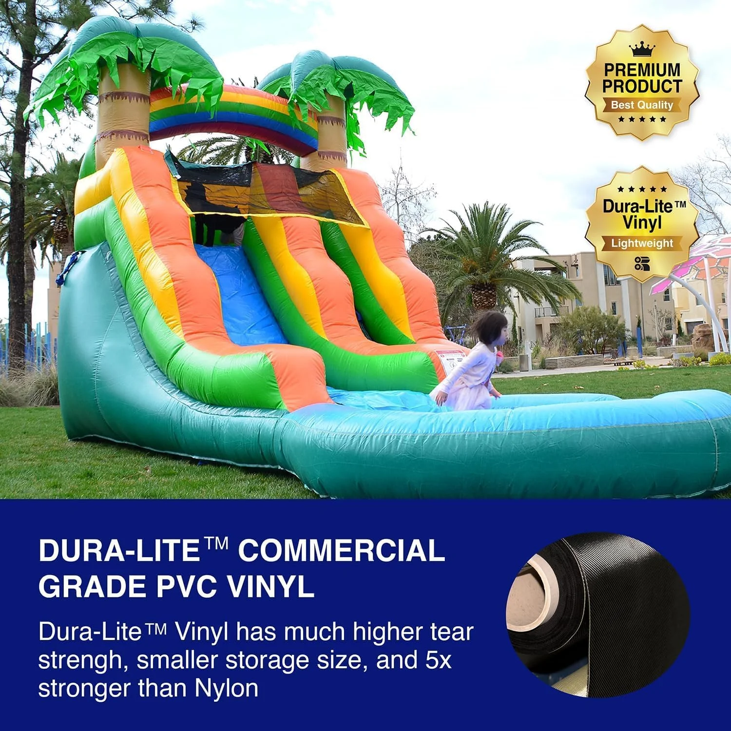 HeroKiddo Outdoor Commercial Grade Tropical Inflatable Water Slide for Kids and Adults with Pool and Blower