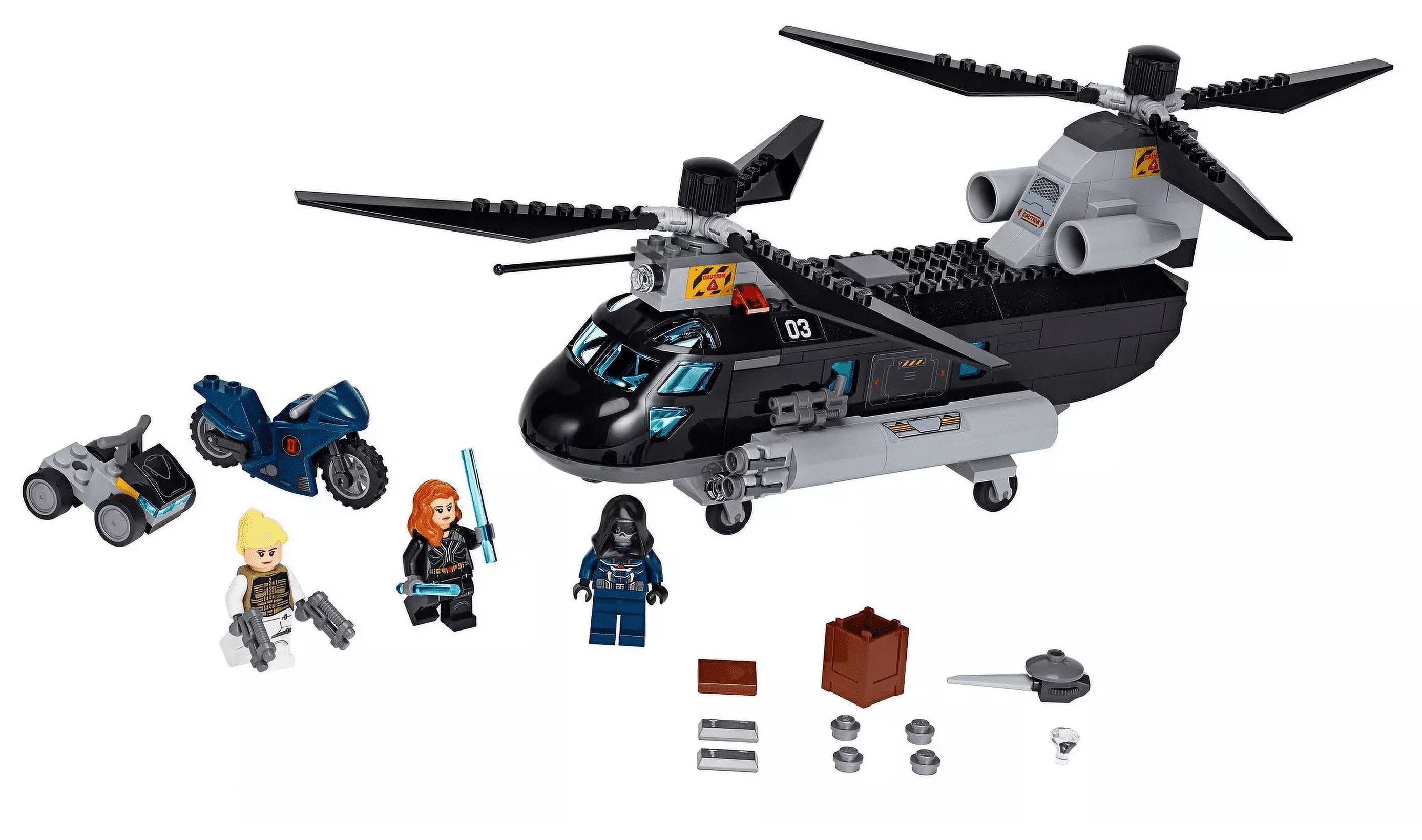 LEGO Marvel Avengers Black Widow’s Helicopter Chase Playset with 3 Minifigures 76162