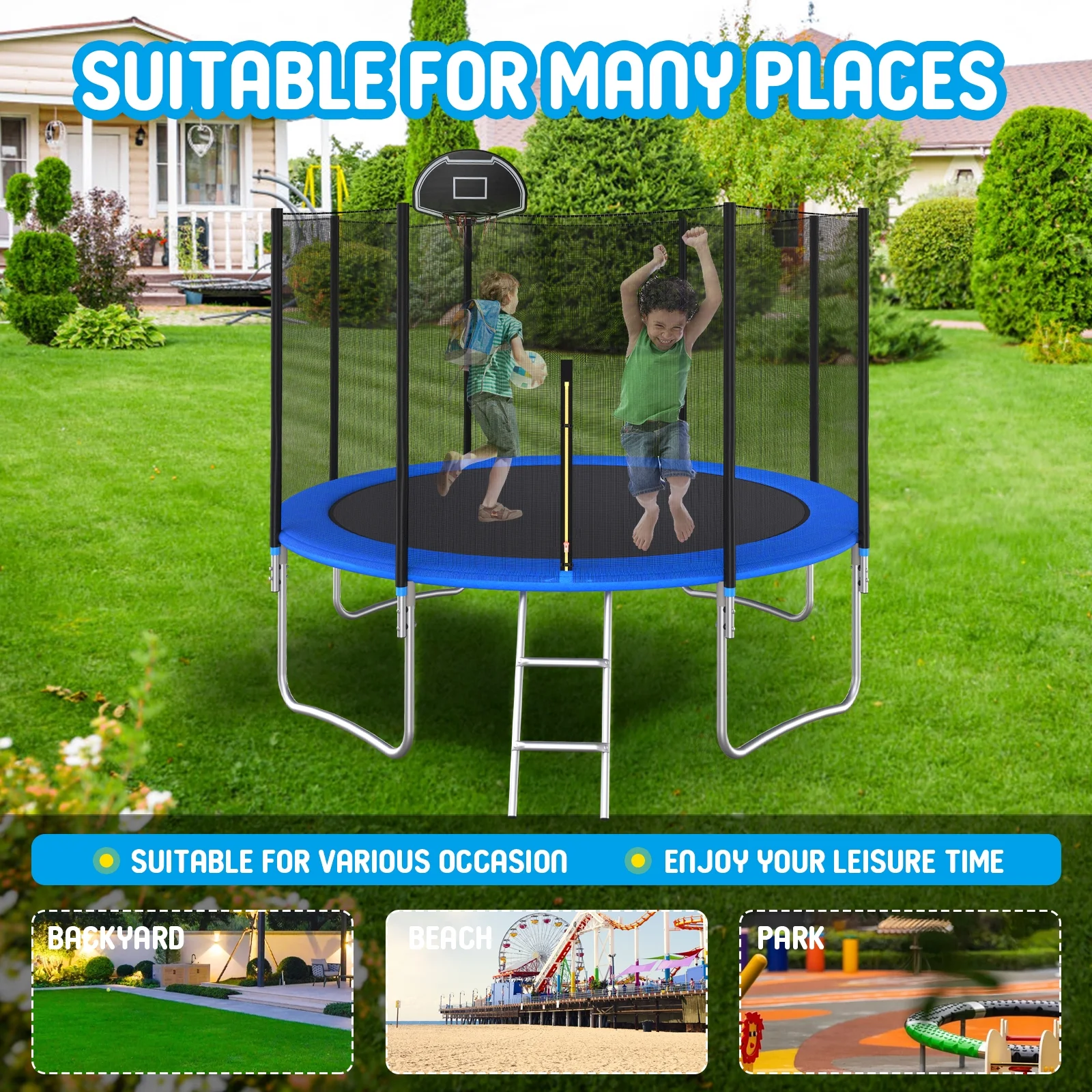 CITYLE Trampoline 12FT Trampoline for Kids and Adults, Outdoor Heavy Duty Trampoline with Enclosure Net, Backyard Trampoline with Basketball Hoop for Kids, ASTM CPC Approved