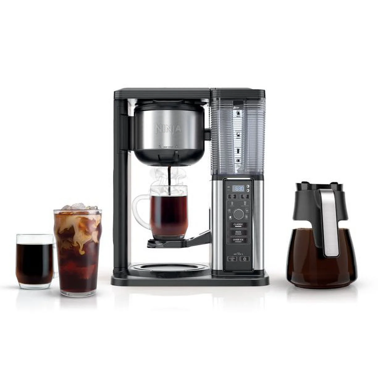 Ninja CM300 Hot & Iced Coffee Maker, Single Serve Coffee Maker, Drip Coffee, Stainless, Glass Carafe