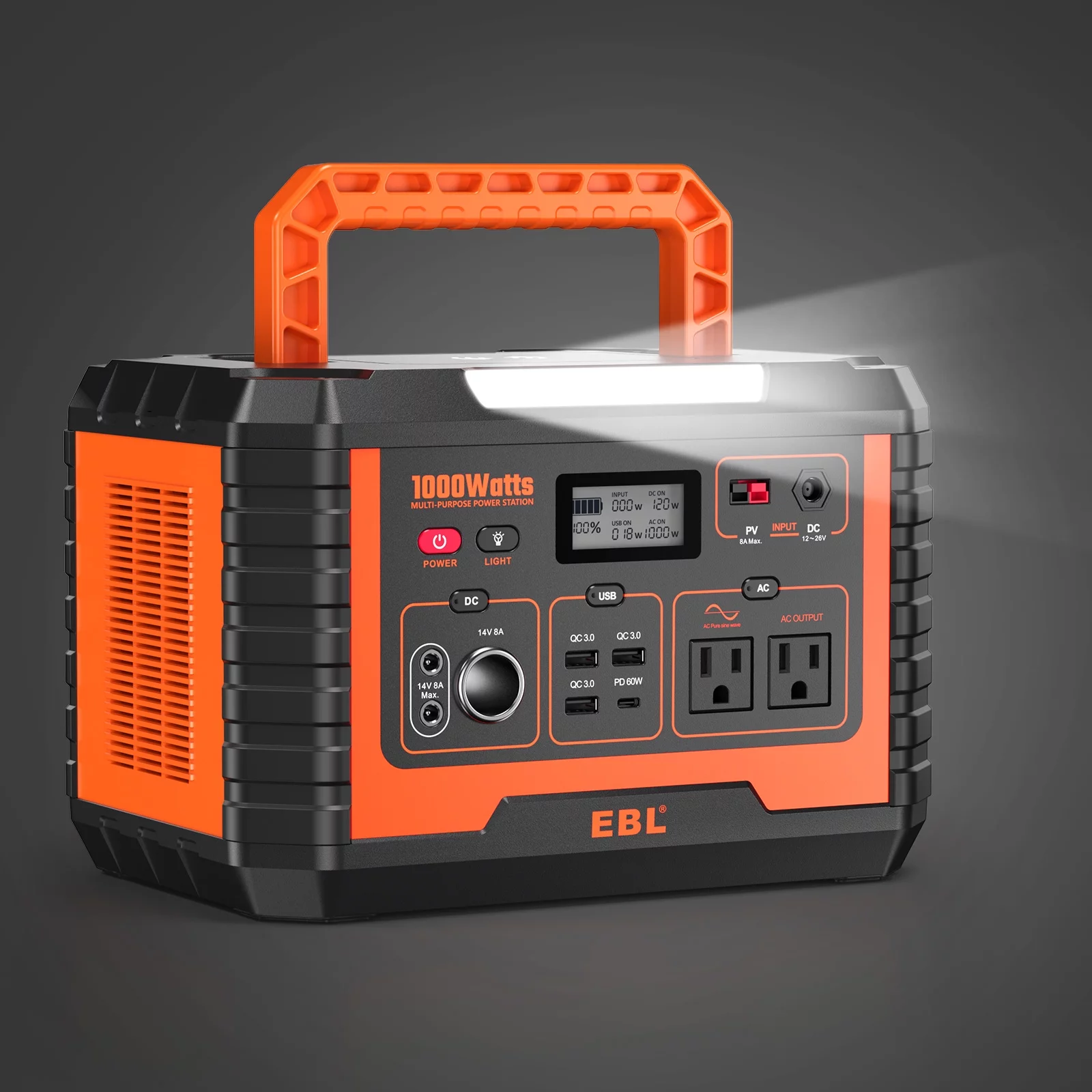 EBL Portable Power Station 1000W, 999Wh Capacity, Solar Generator, AC Output for Outdoor Camping, Home Backup, Emergency, RV/Va