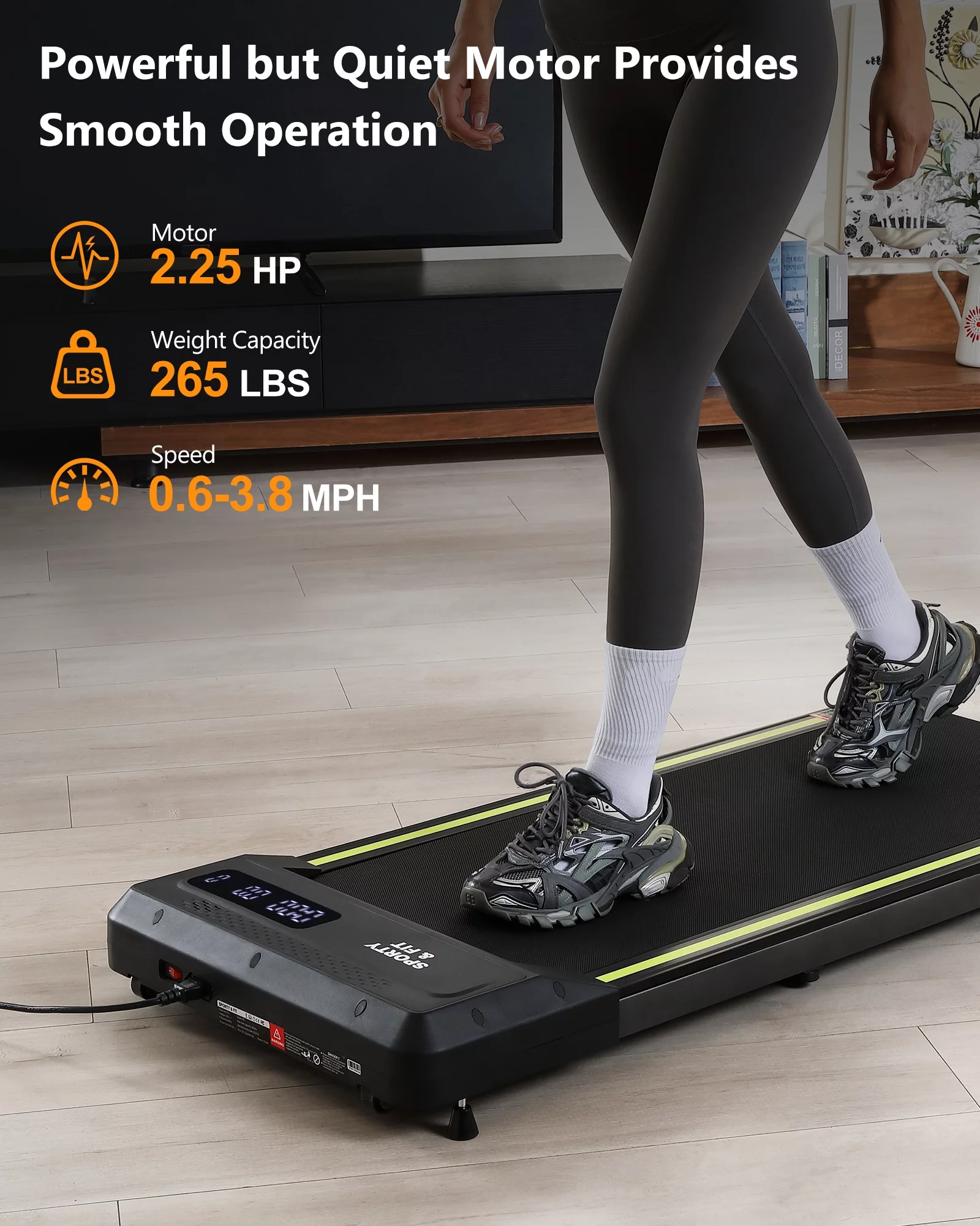 Yesfashion Convenient Treadmill, Exercise Walking Machine Walking Pad, 265 lb Capacity Desk Treadmill with LCD Display No Noise Jogging Machine