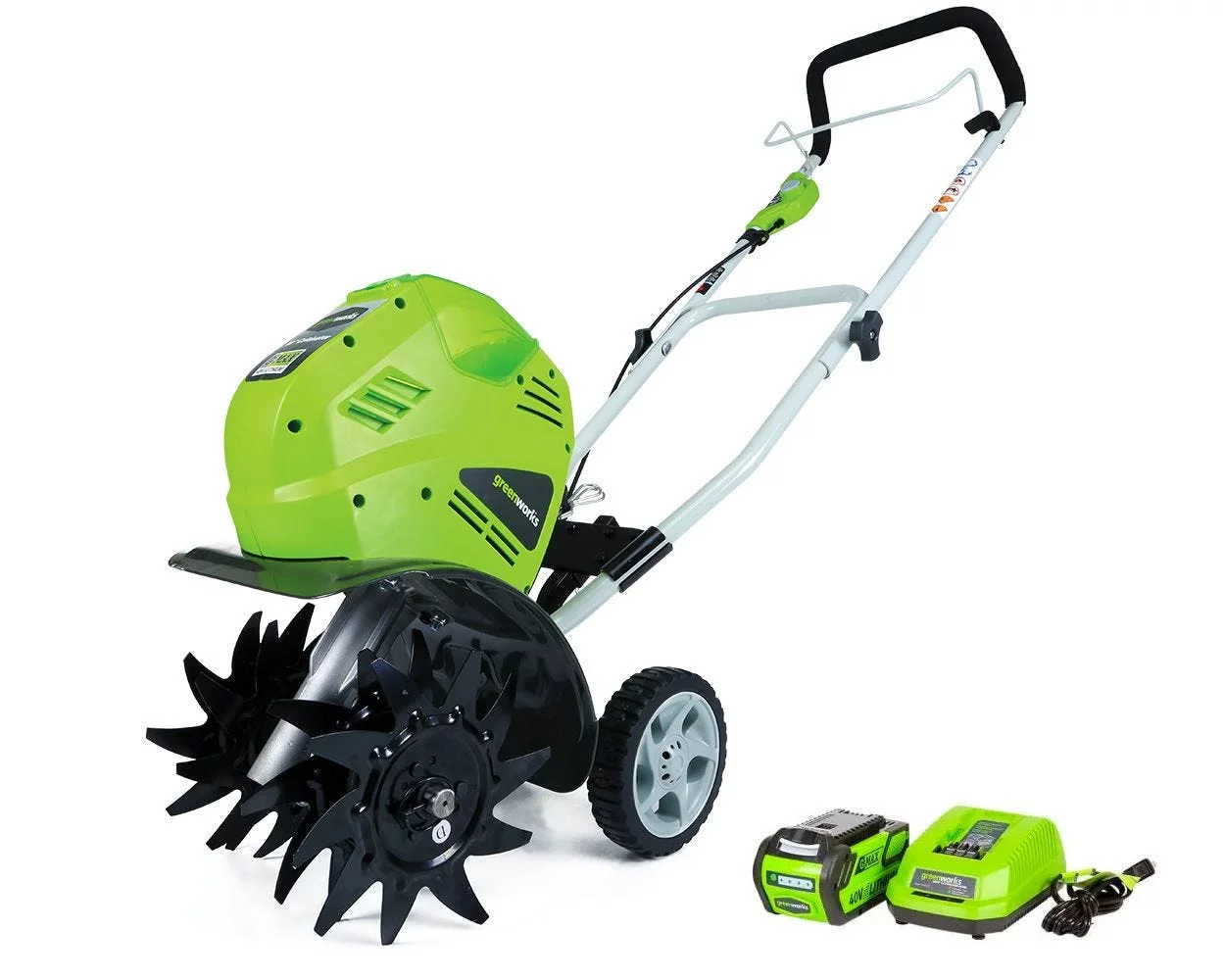 Greenworks 40V 10-inch Cordless Cultivator/Tiller with 40 Ah Battery and Charger, 27062