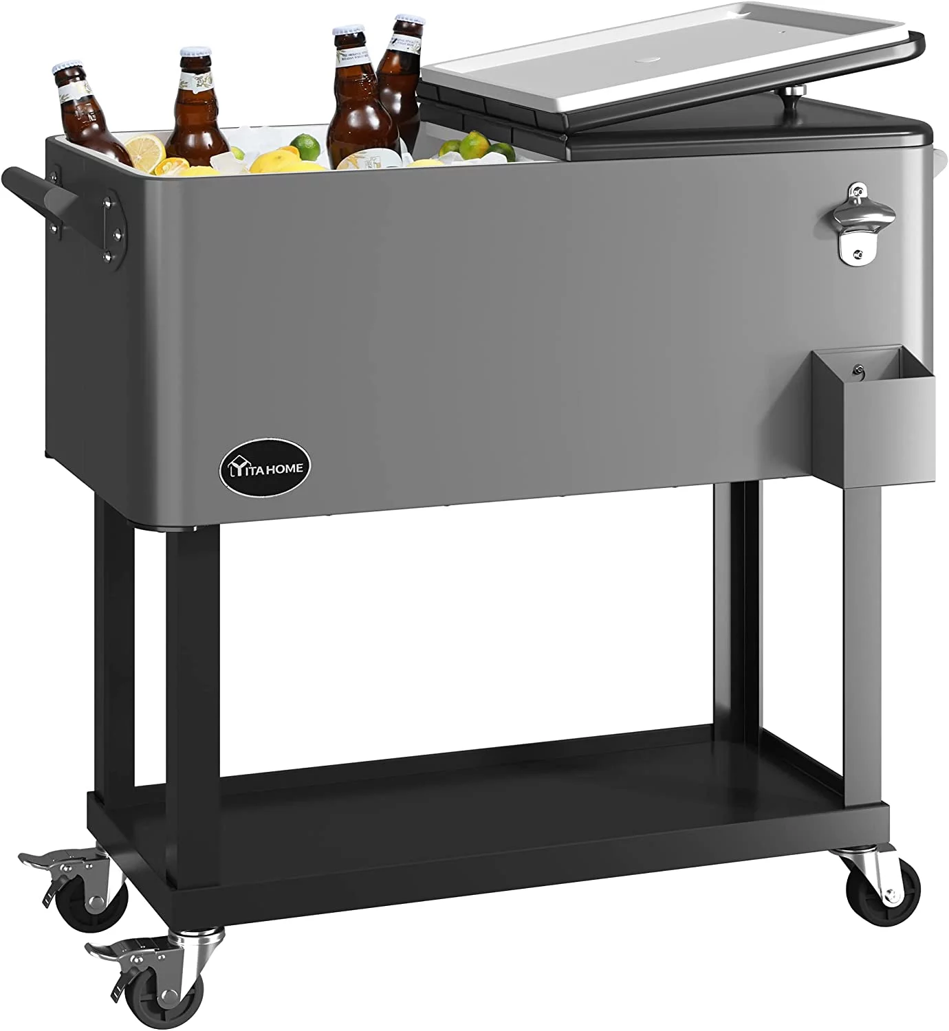 Dextrus 80 Quart Rolling Cooler Cart with Bottle Opener Drainage, Portable Patio Cooler Rolling on Wheels, Outdoor Rolling Beverage Cart Drink Cooler for Patio Pool Deck Party BBQ Cookouts