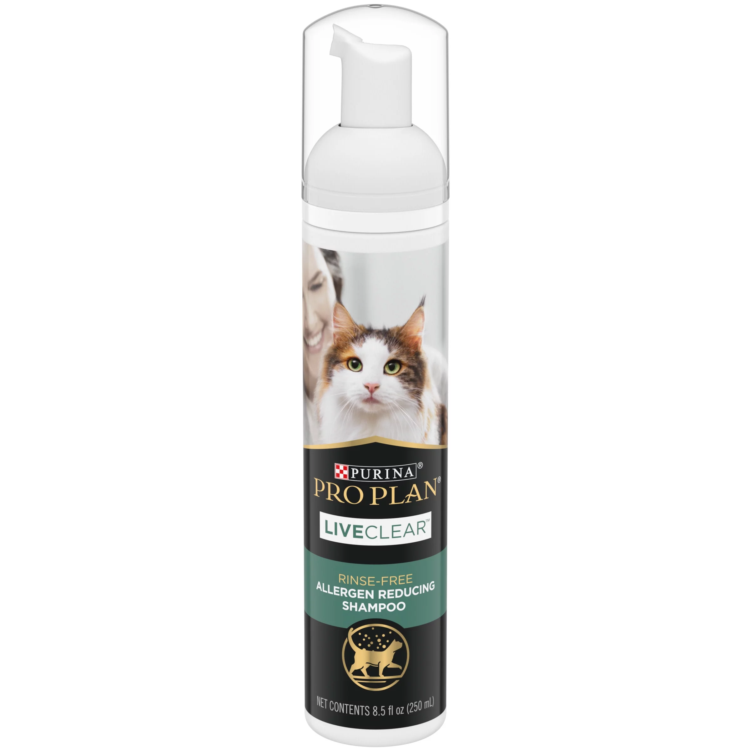 Purina Pro Plan Rinse Free, Allergen Reducing Dry Shampoo for Cats, LIVECLEAR Cleansing Foam, 8.5 oz.