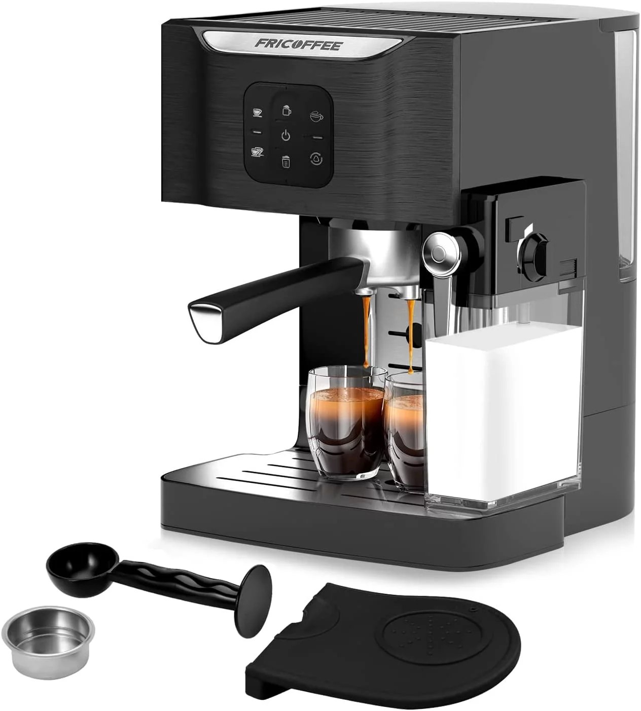 Fricoffee Espresso Machine with Milk Frother, 20 bar Semi-automatic Pump Espresso Machine, All-in-one Steam Espresso Machines for Coffee Lovers, Mother’s Day Gift