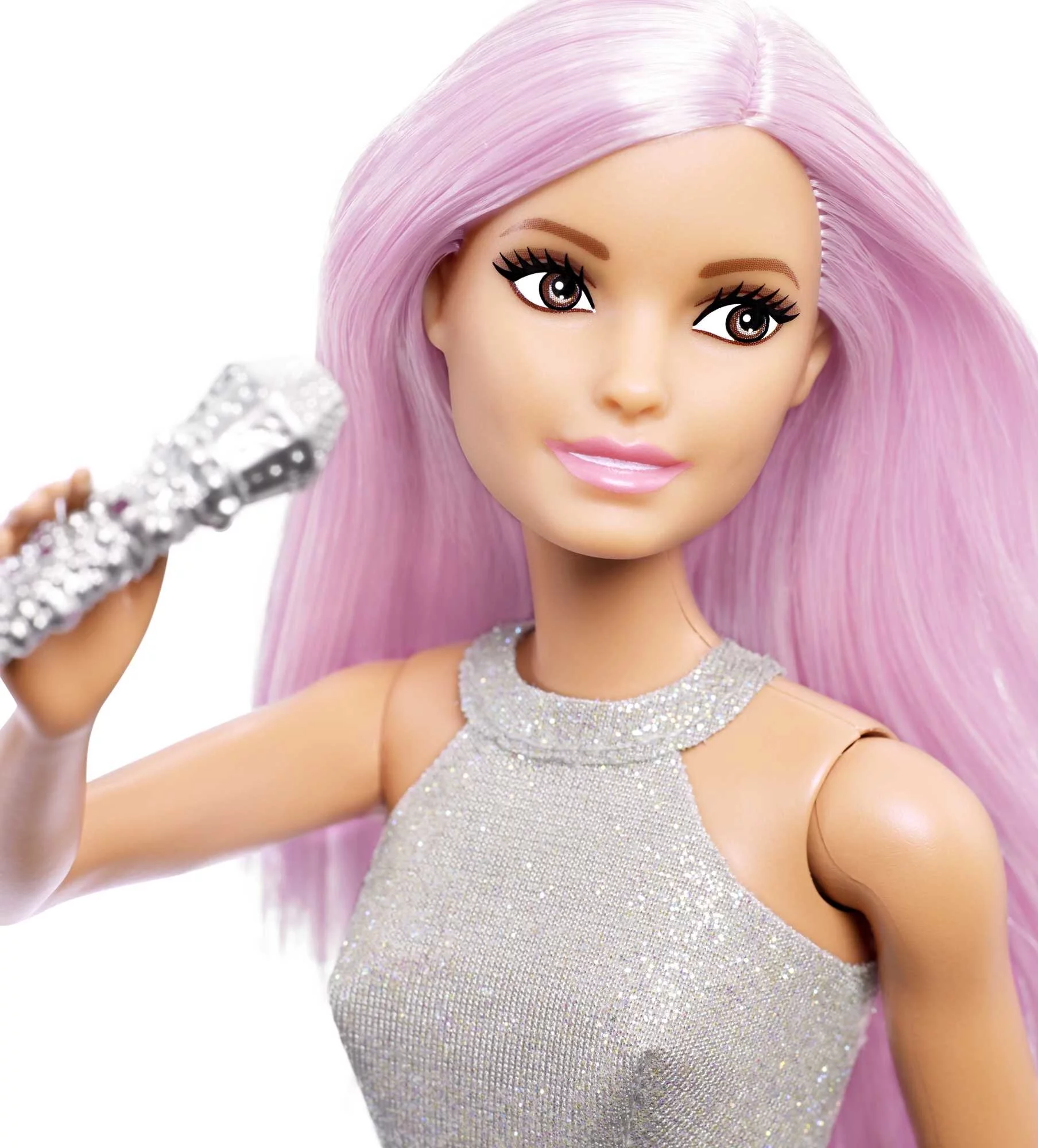 Barbie Pop Star Fashion Doll Dressed in Iridescent Skirt with Pink Hair & Brown Eyes