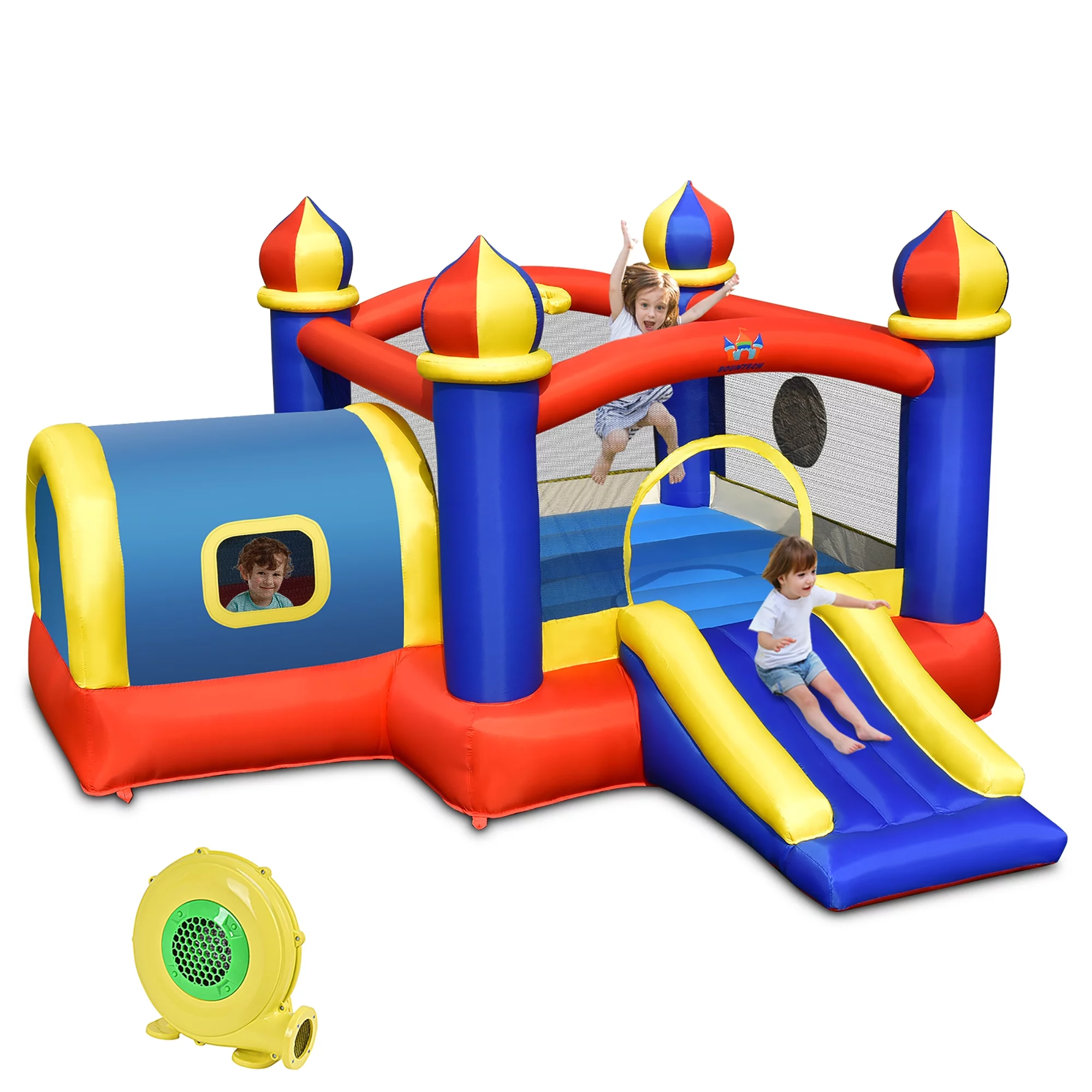 Costway Inflatable Castle Kids Bounce House w/ Slide Jumping Playhouse & 480W Blower