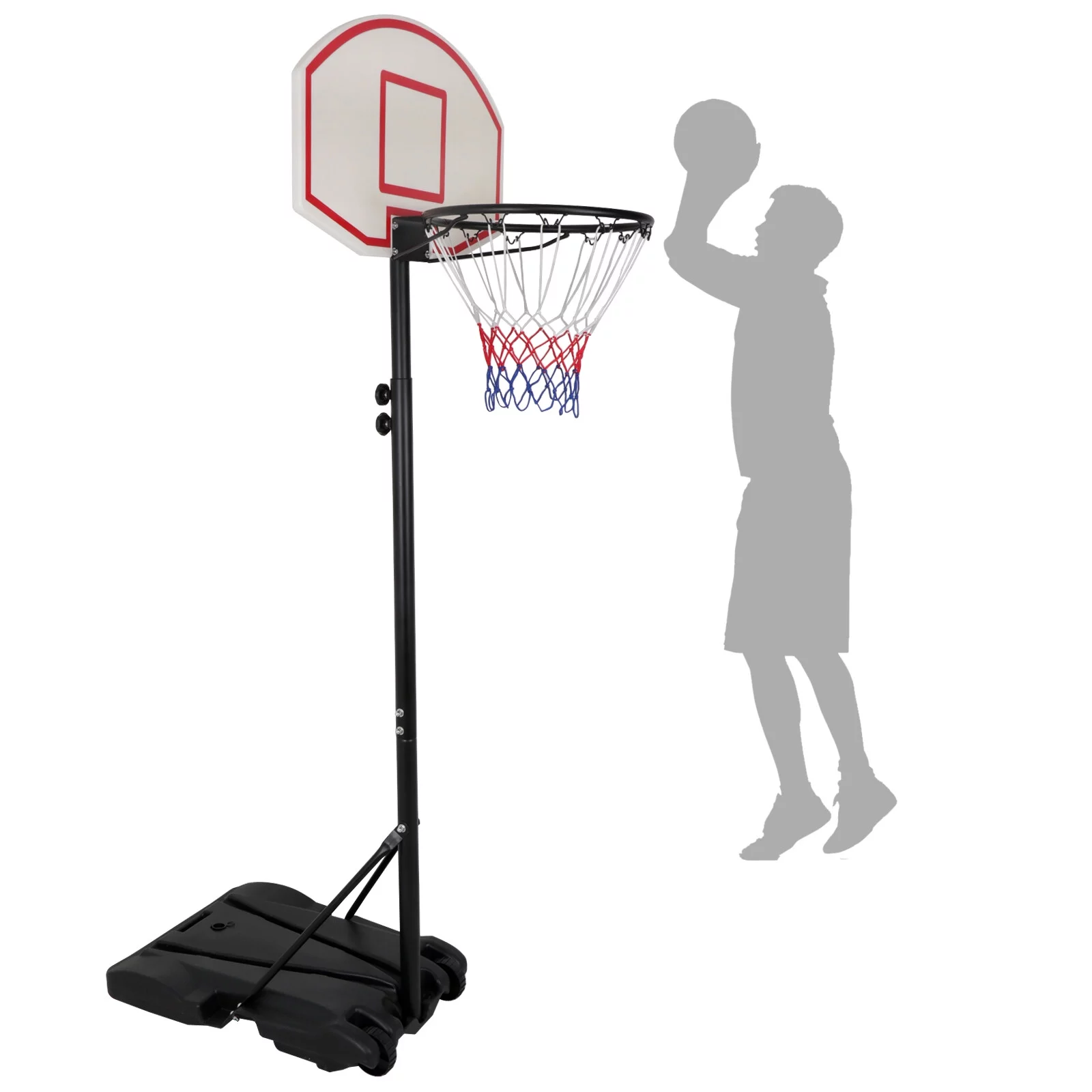 SuperDeal Kid Youth Height Adjustable (5.4-7ft) Basketball Hoop Plastic Backboard System Stand W/Wheels Black