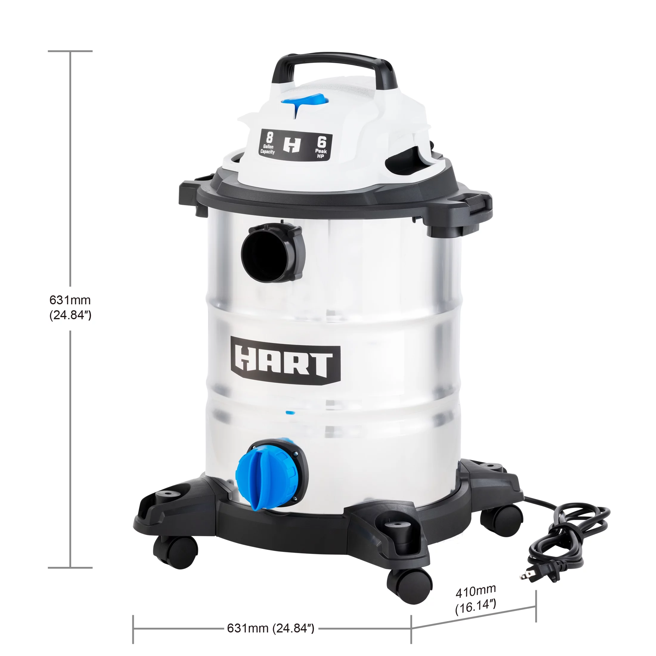 HART 8 Gallon 6 Peak HP Stainless Steel Wet/Dry Vacuum, VOC812SF 3701