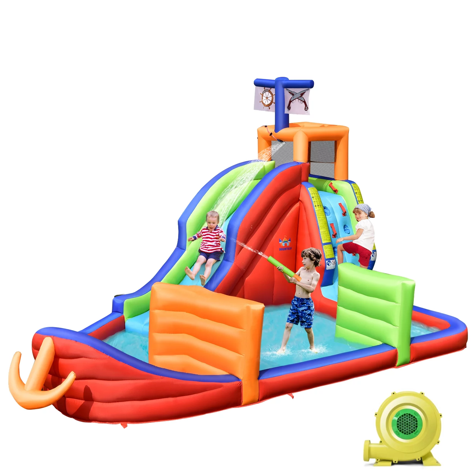 Infans 6-in-1 Pirate Ship Waterslide Kid Inflatable Castle w/ Water Guns & 735W Blower