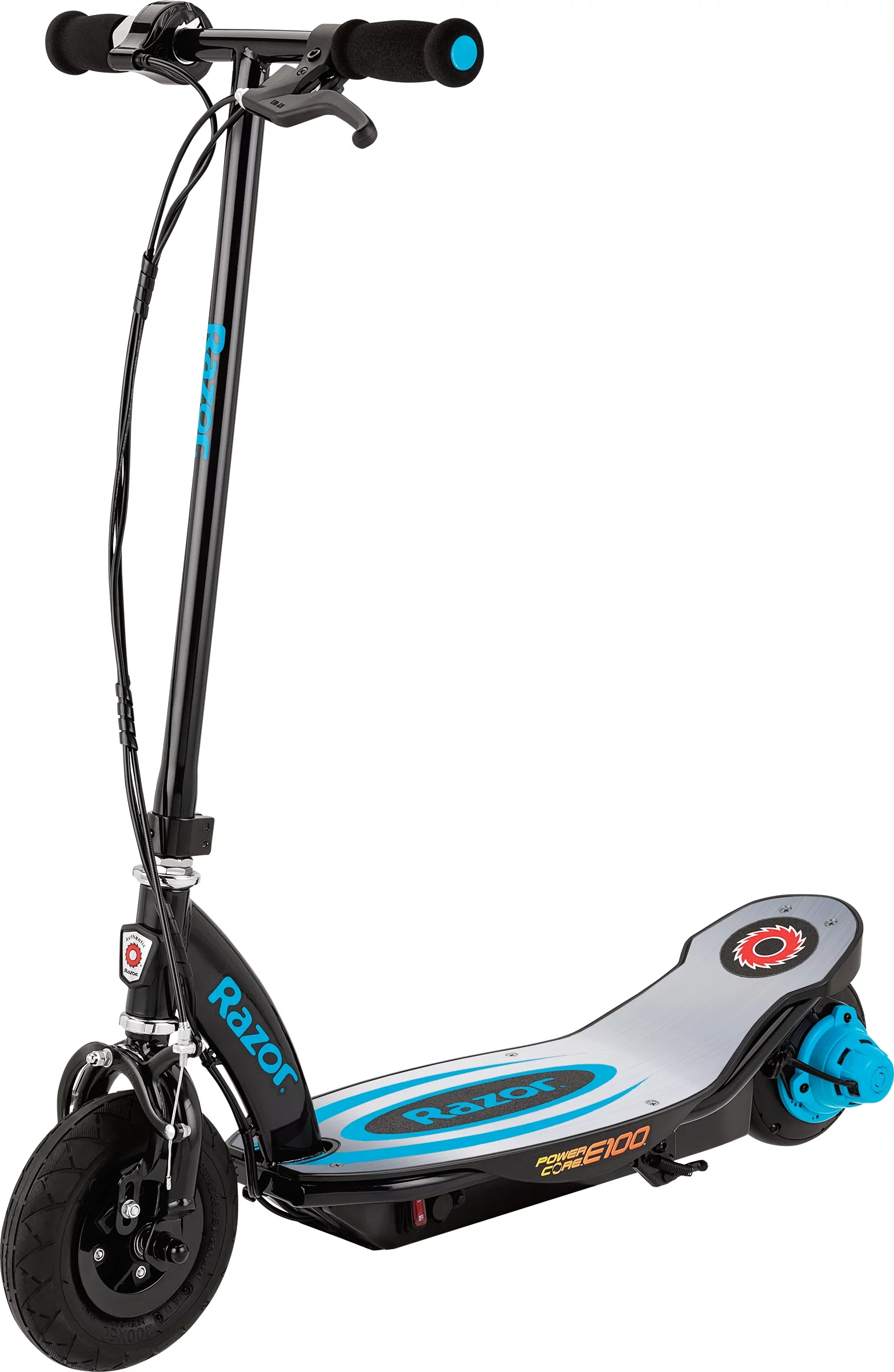 Razor Power Core E100 Electric Scooter with Aluminum Deck – Blue, for Ages 8+ and up to 120 lbs, 8″ Pneumatic Front Tire