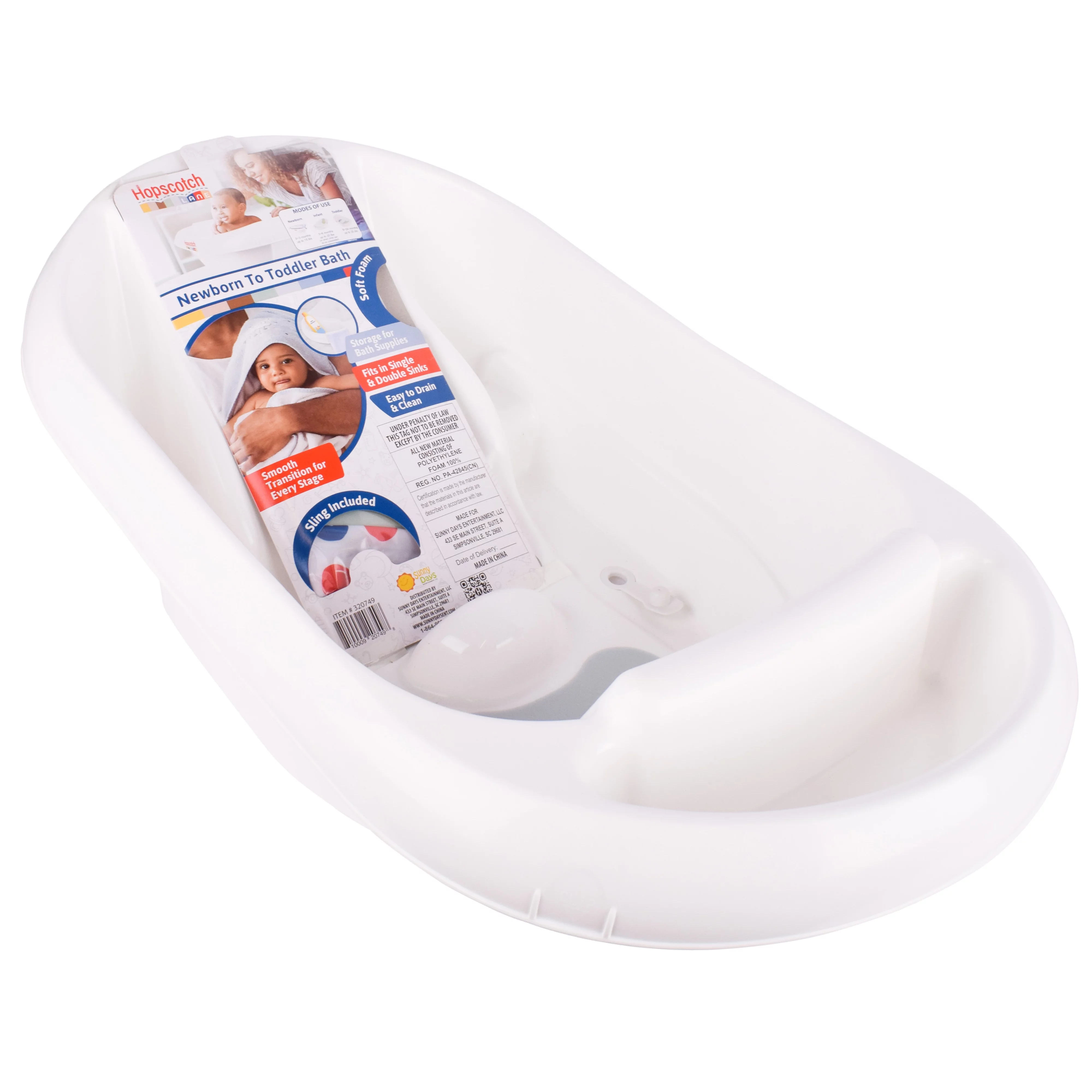 Hopscotch Lane Newborn to Toddler Bath with Sling, 3 Stages, Infants Ages 0+ Months