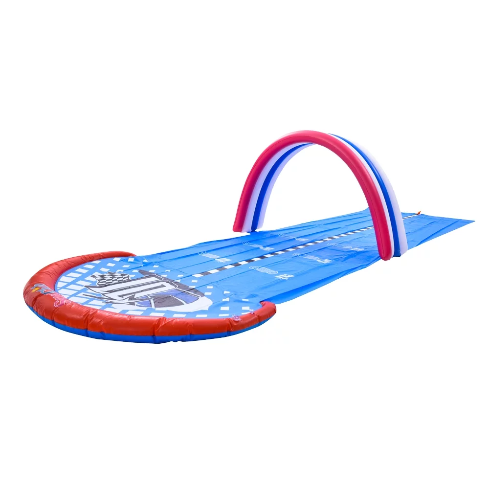 Pool Central 16′ Red, White and Blue 2-Person Race Track Inflatable Ground Water Slide