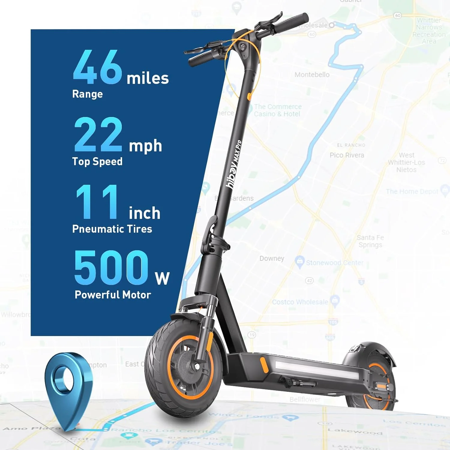 Hiboy MAX Pro Electric Scooter, 500W Motor, 46.6 Miles Long Range & 22 Mph 11″ Pneumatic Tires, Folding Commuter Electric Scooter for Adults