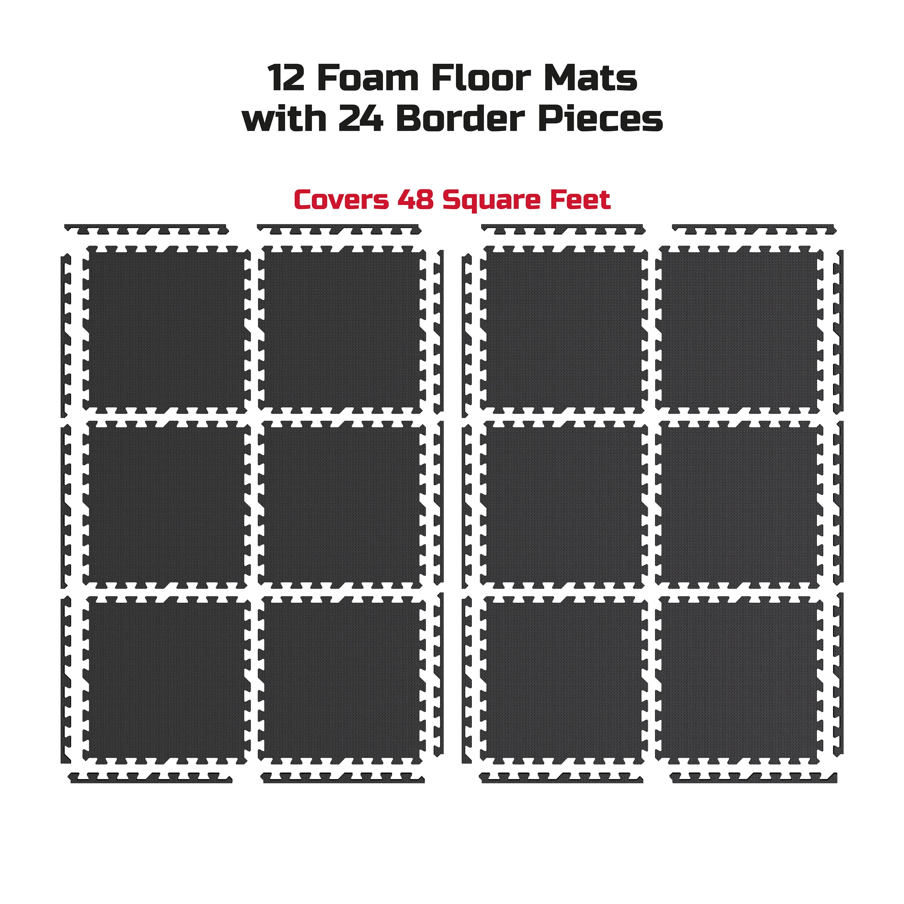 FitRx Pro Mat Exercise Mat, 12-Pack Puzzle Mat Foam Floor Tiles for Home Gym EVA Foam Mat, 1/2 in., 48 sq. ft., 7lbs Total