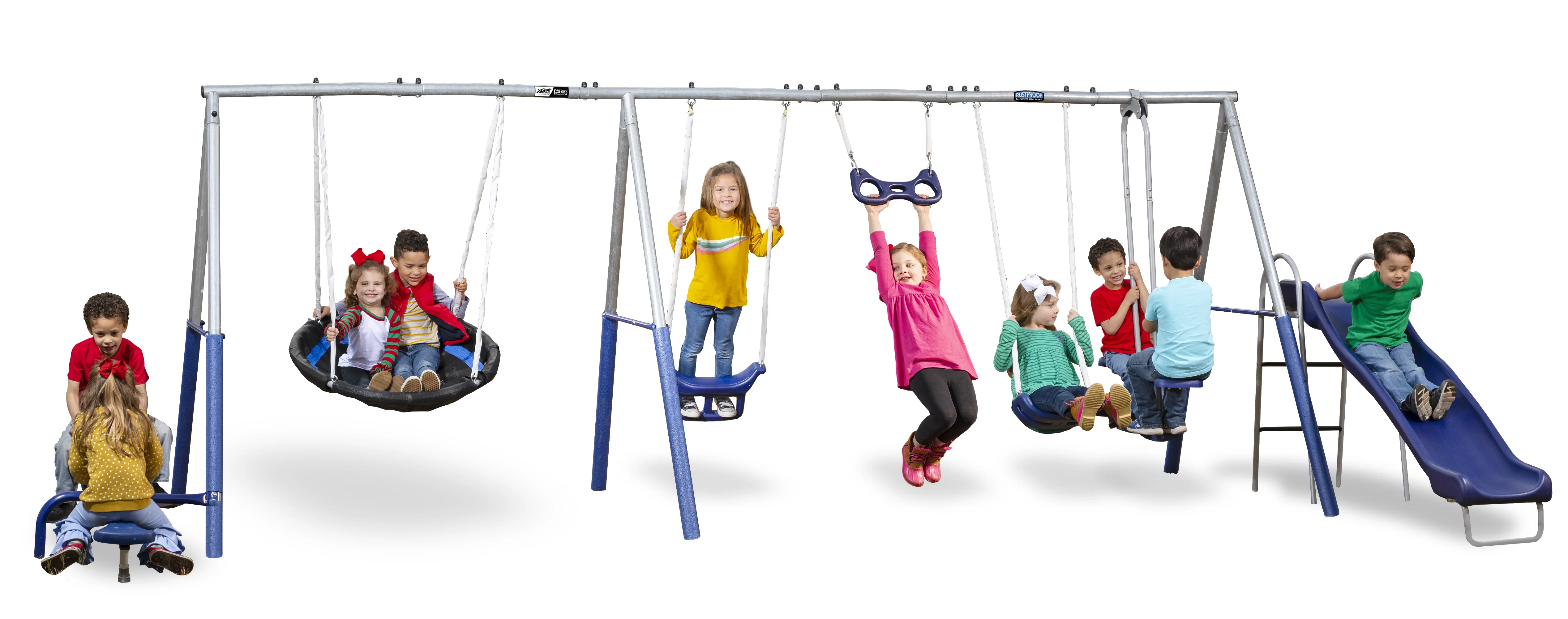 XDP Recreation Fun All-Mighty Steel Swing Set with Super Disc Swing, Stand R Swing, Glider, & Slide