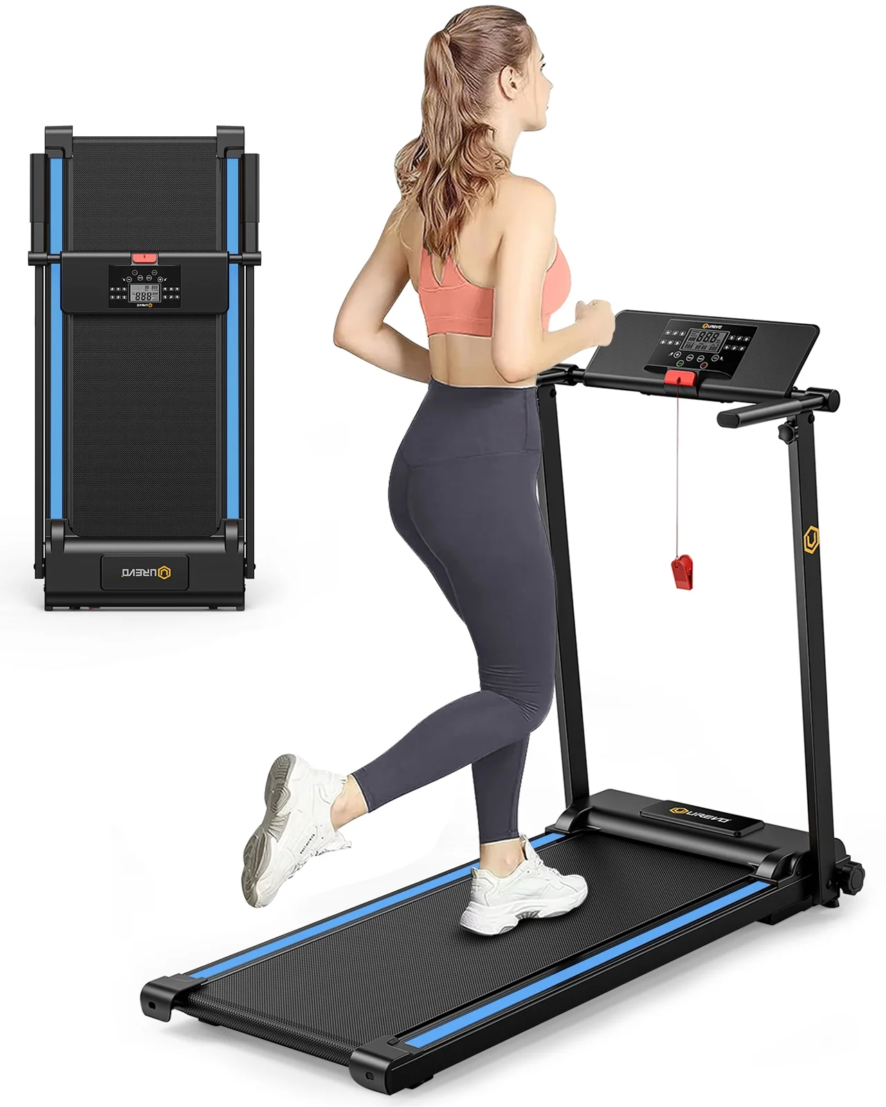 UREVO Folding Treadmill, 2.25HP Mini Treadmills for Home Office with 12 HIIT Modes, 265 lbs Capacity