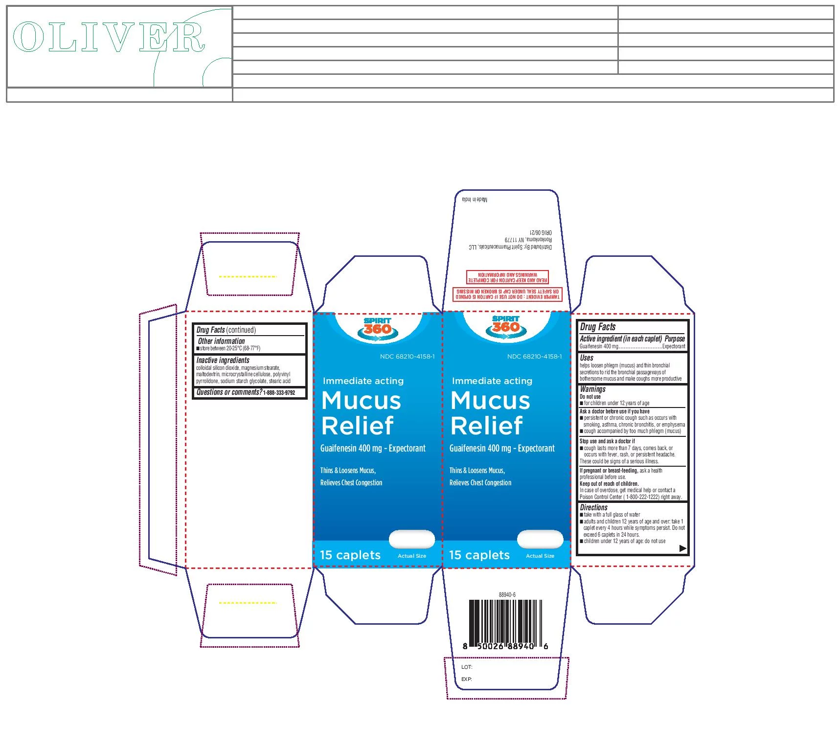 Spirit 360 Fast Acting Mucus and Phlegm Relief Caplets, 15 Caplets