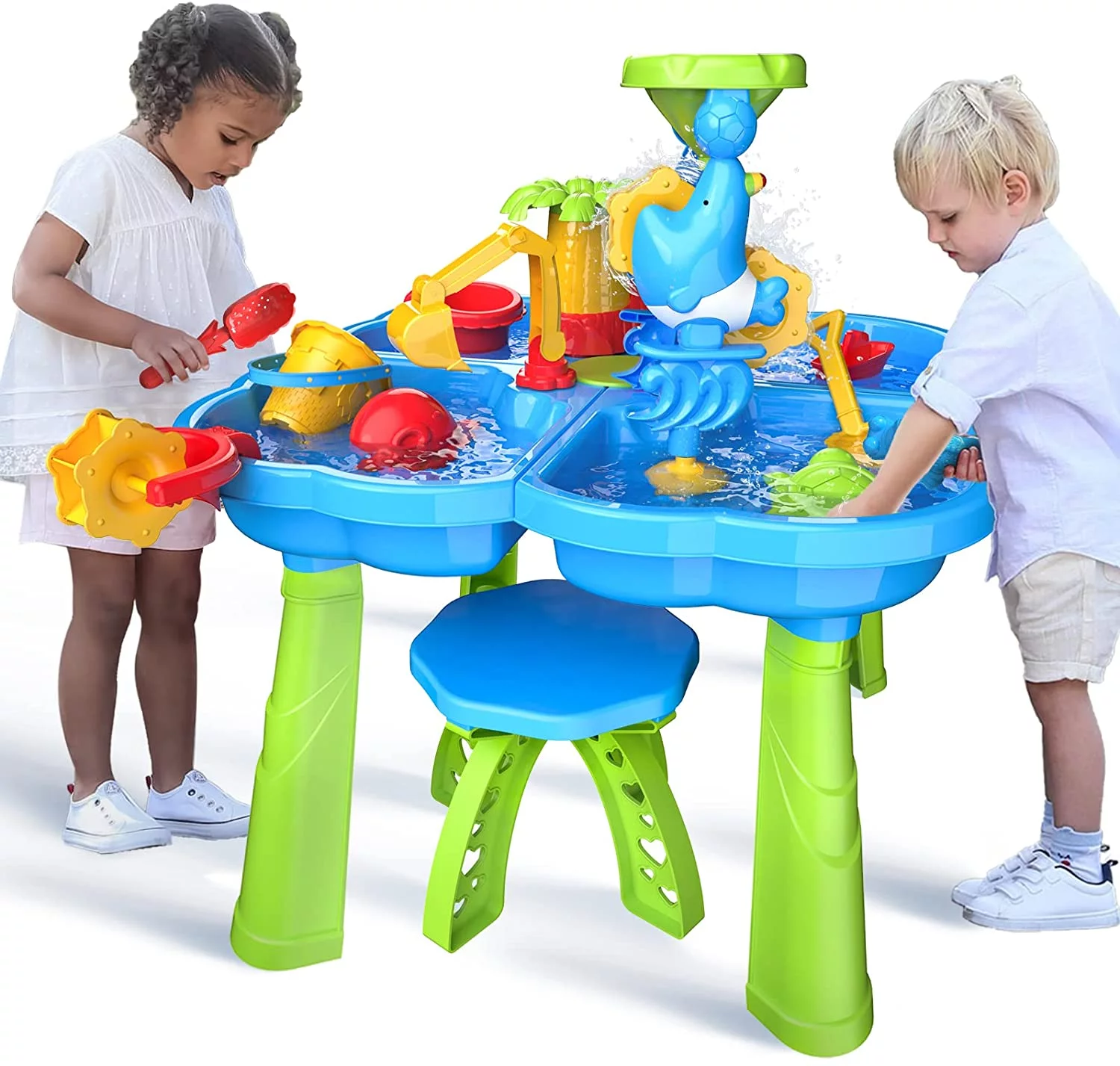 Dinosaur Planet Sand Water Table for Toddlers, 4 in 1 Sand Table and Water Play Table, Kids Table Activity Sensory Play Table Beach Sand Water Toy for Outdoor Backyard for Toddlers Age 2-4 Gift