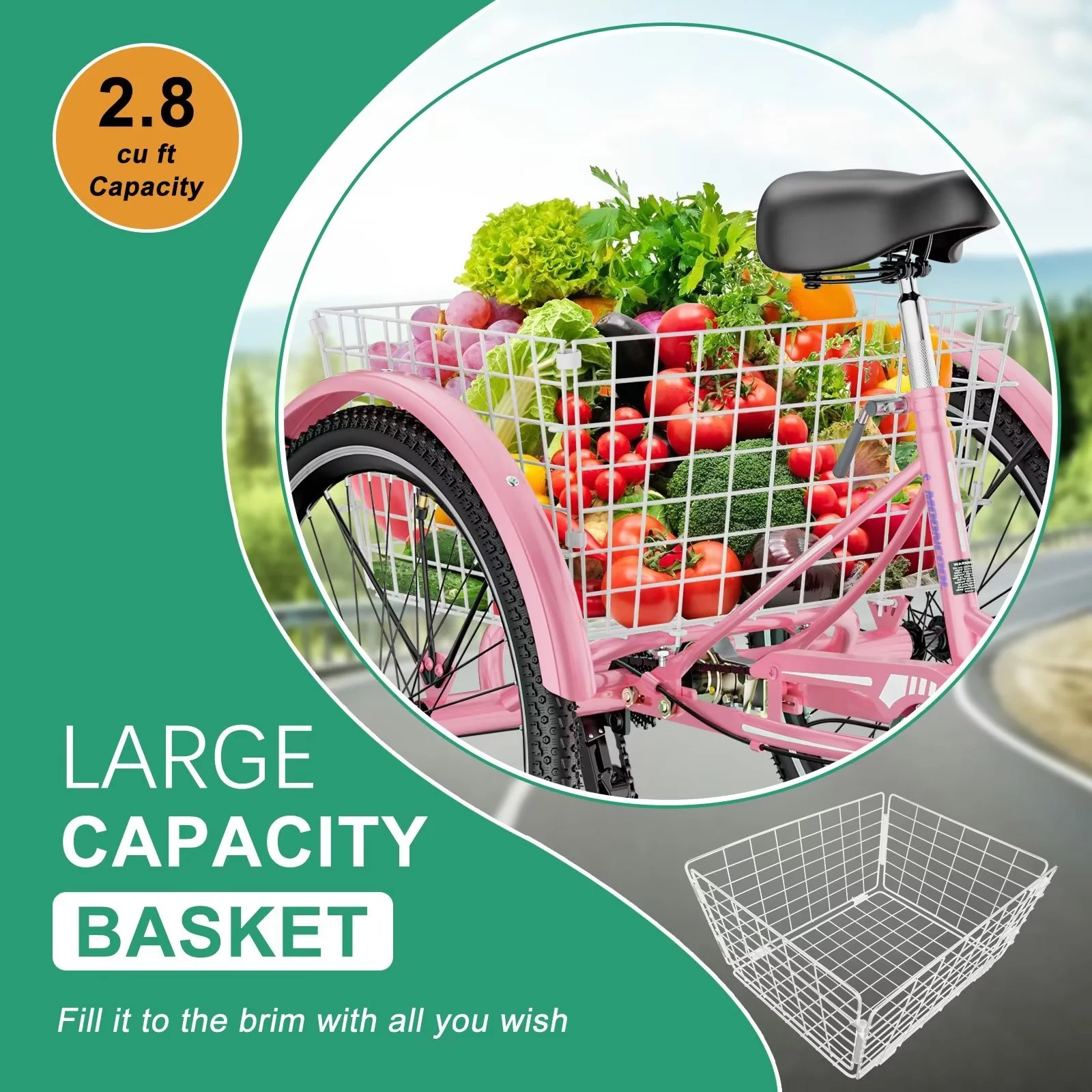 MOPHOTO 24″ Upgraded Adult Tricycle with Low-Step Through Frame, 7-Speed Seat Adjustable Cruiser Trike for Women Seniors, 3 Wheel Bicycle with Basket for Shopping, Exercise