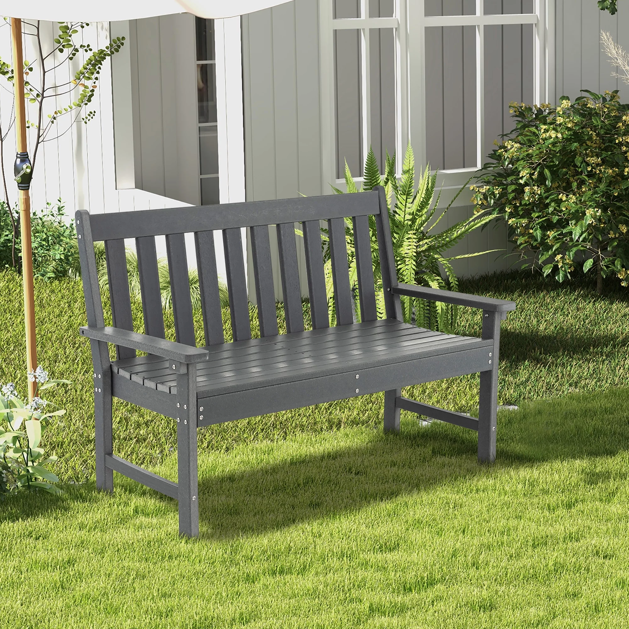 Costway Garden Bench All-Weather HDPE 2-Person Outdoor Bench for Front Porch Backyard