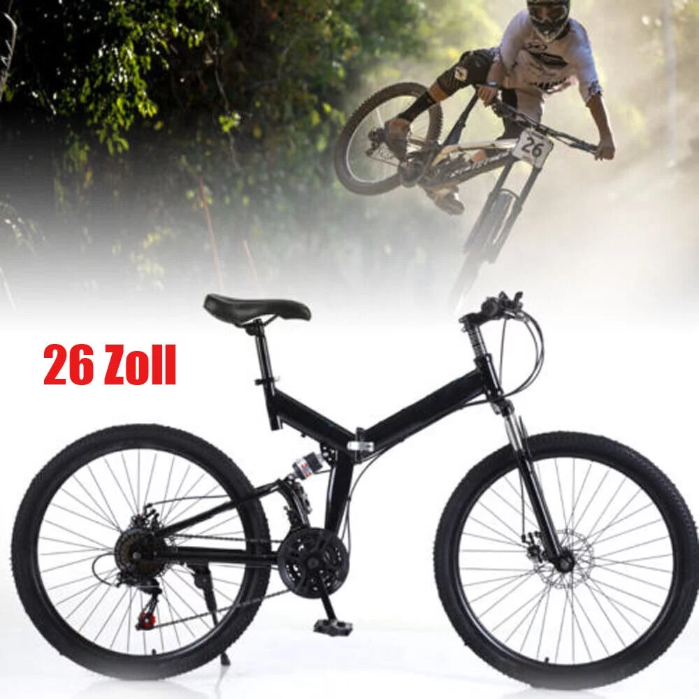 Miumaeov 26″ Mountain Bike with 21 Speed Folding Mountain Bike Bicycle Carbon Steel Adults Foldable Bike Double V Brake Foldable City Cycling Bicycle Maximum Load Capacity 330lbs Black