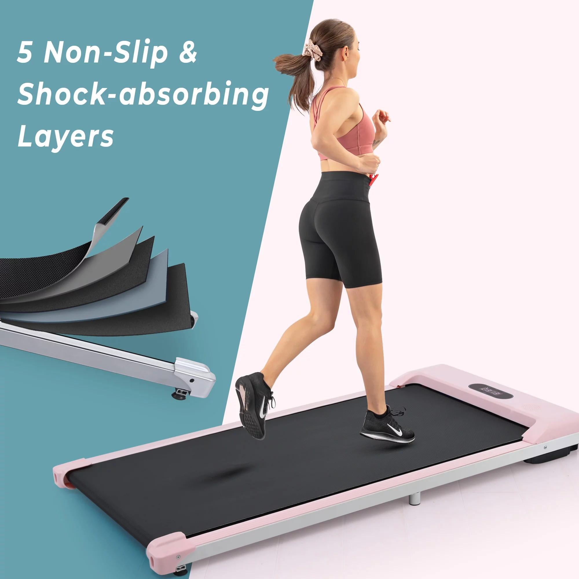 [ US IN STOCK] Portable Treadmill Under Desk Walking Pad Flat Slim Treadmill with LED Display Running Machine for Apartment and Small Space without Assembling