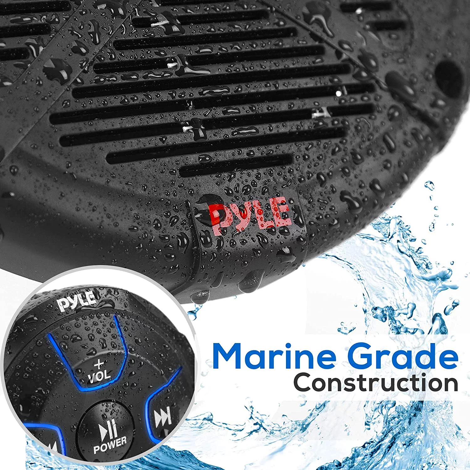 Pyle PLMRKT8 6.5″ Marine Speakers with Bluetooth Remote Control, Black (2 Pack)