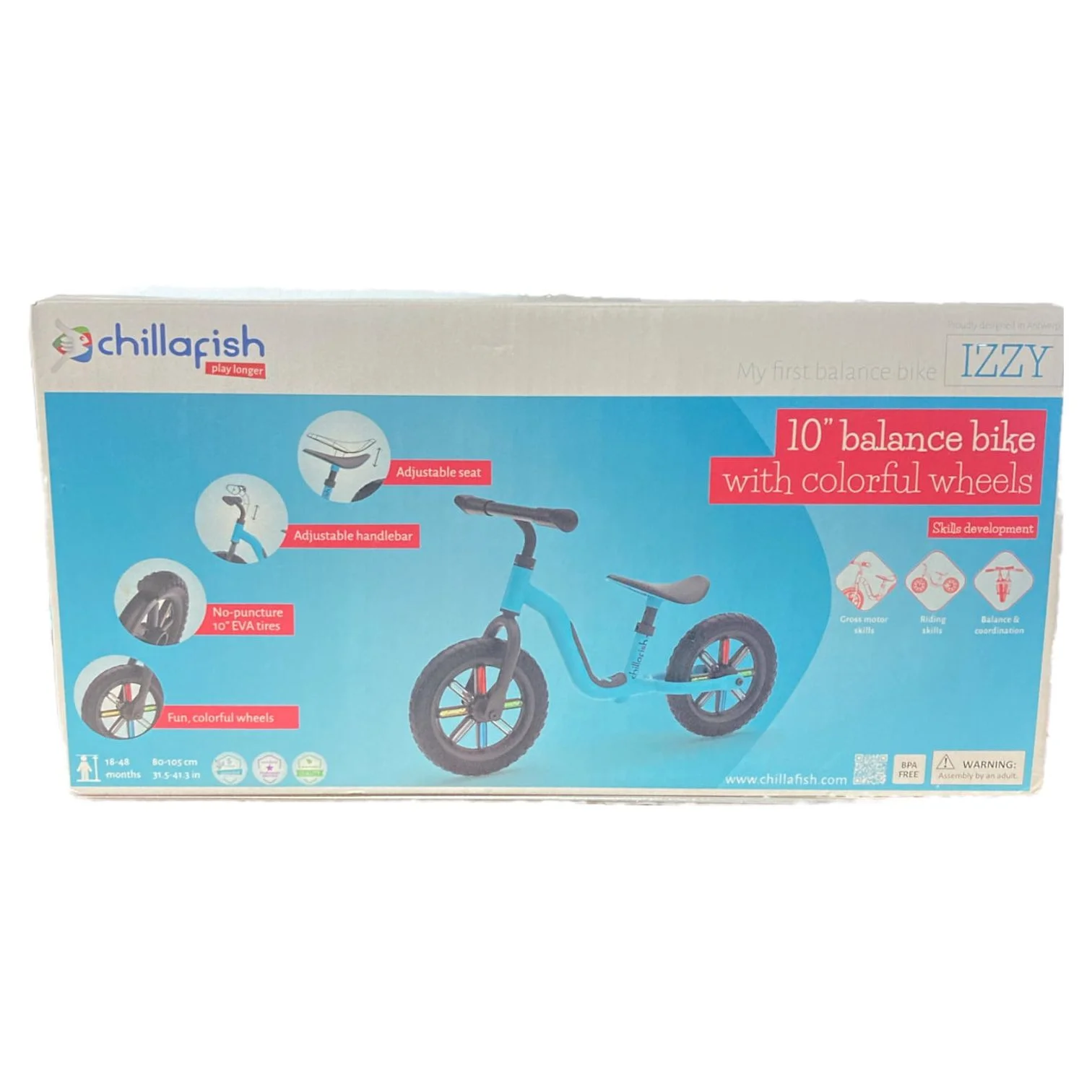 Chillafish Izzy Lightweight Toddler Balance Bike, Blue