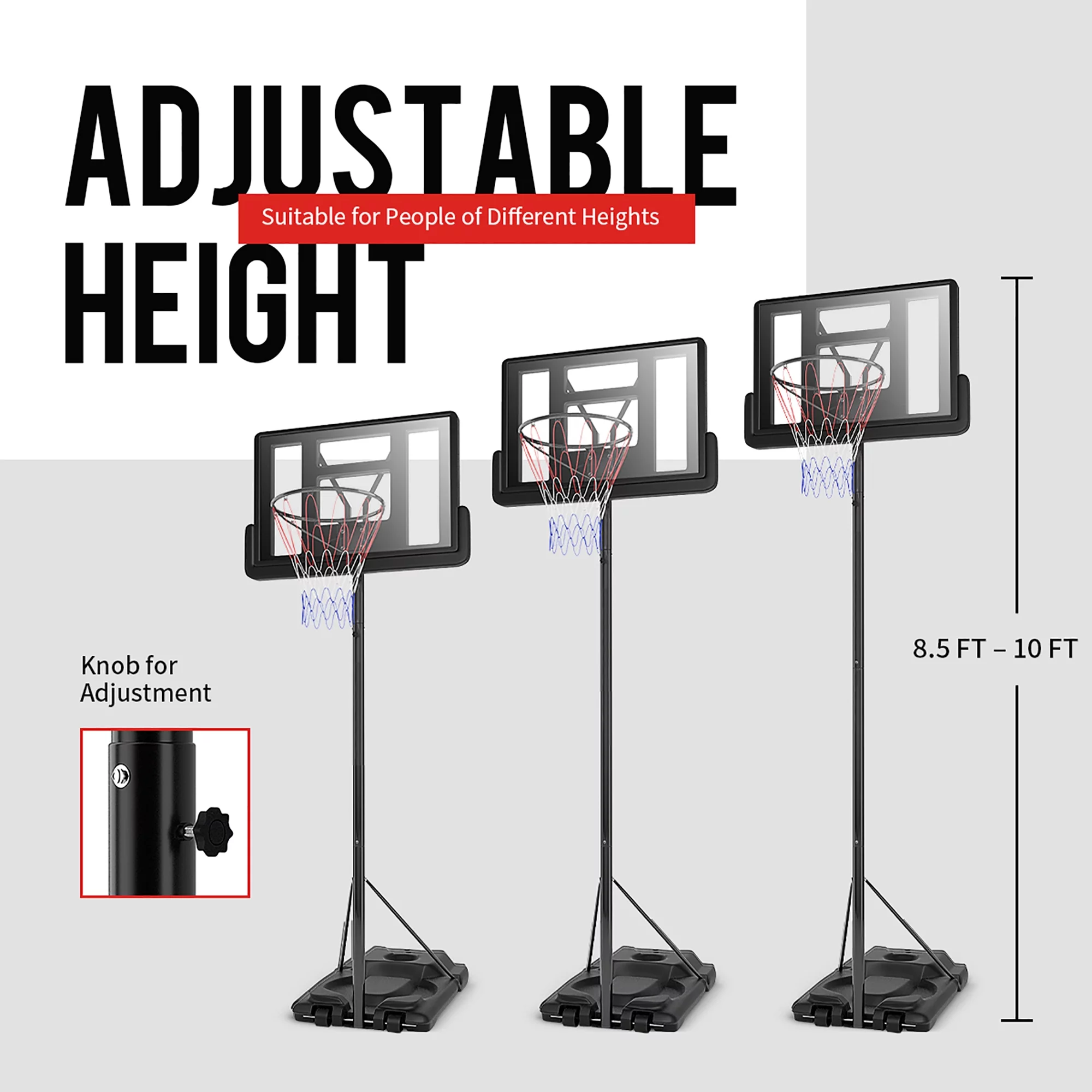 Height Adjustable Portable Basketball Hoop System Shatterproof Backboard Wheels 2 Nets