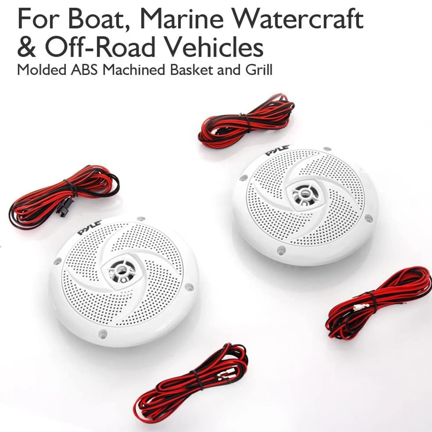 Pyle PLMRS63WL 6.5 Inch Waterproof Low Profile Marine Speakers, White (2 Pack)