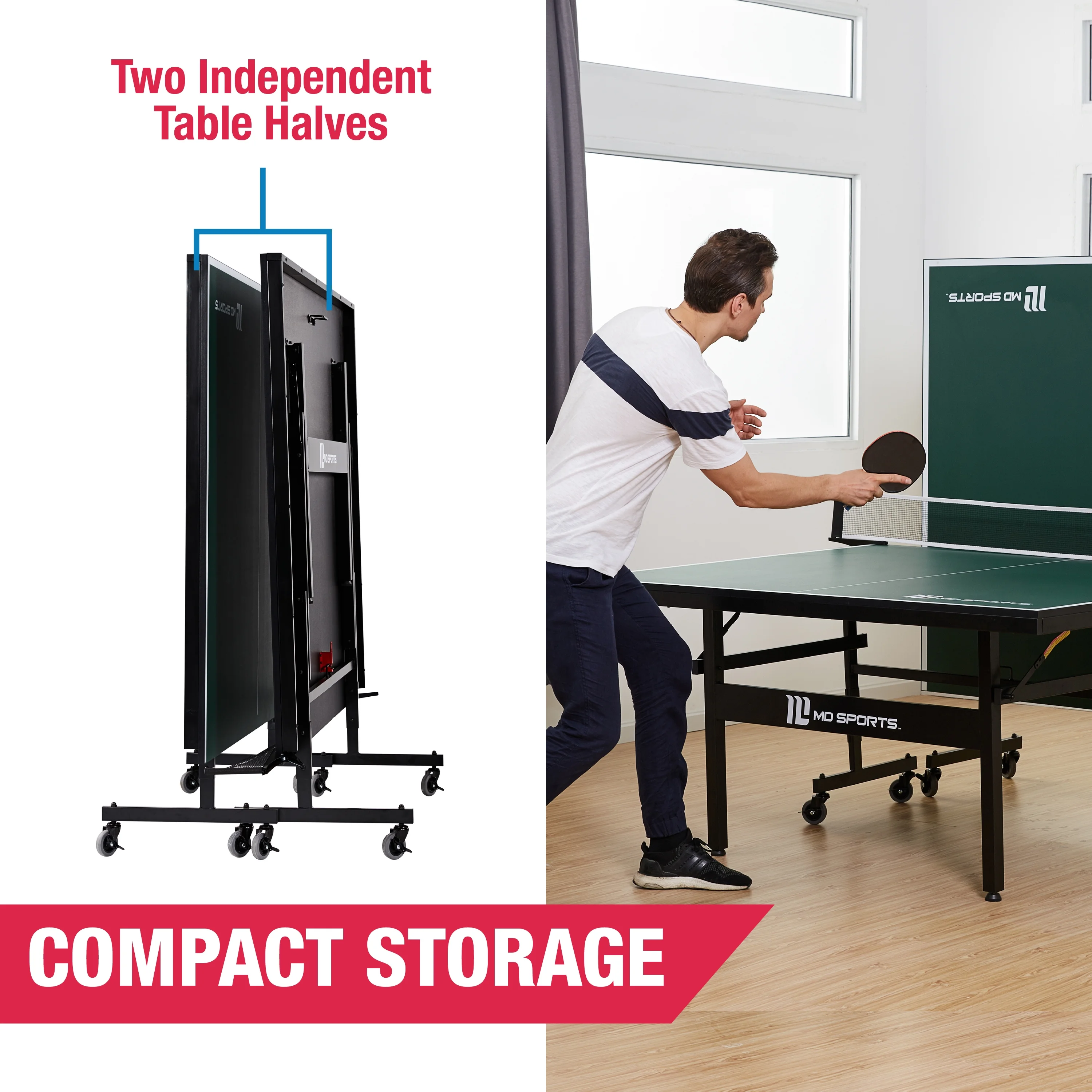 MD Sports Winnfield Indoor 2-Piece 18 mm Table Tennis Table