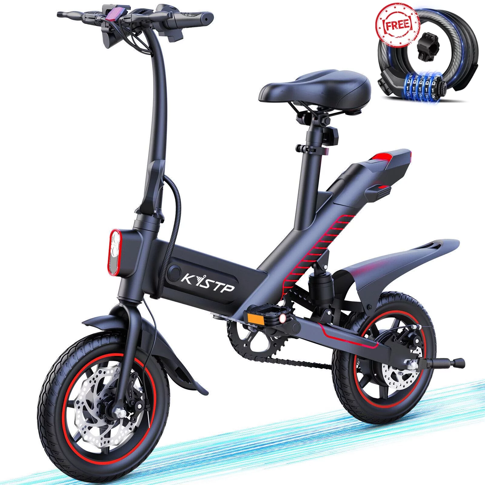 Kistp 14″ 450W Folding Electric Bike for Adults, 18.6MPH 3 Riding Modes Electric Bike with 36V 10.5AH Battery UL2849 Certificate(Free of Cost Bike Lock)